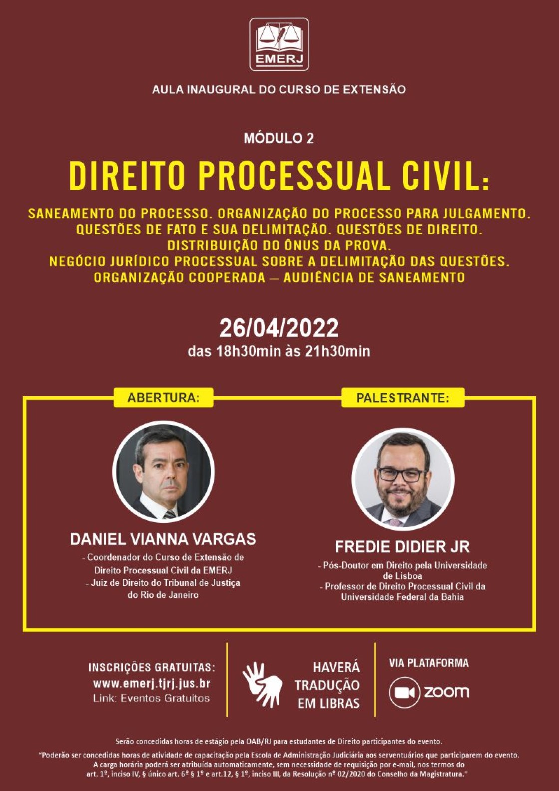 Cartaz do evento: AULA INAUGURAL DO CURSO DE EXTENSÃO