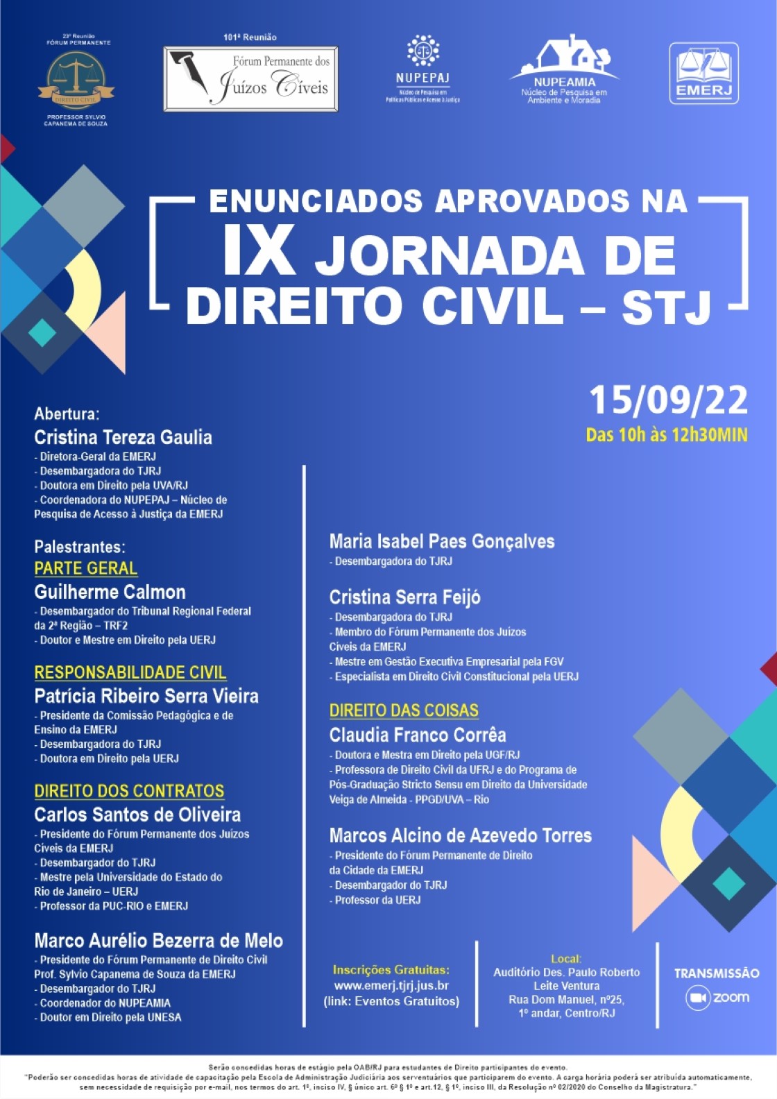 Cartaz do evento: ENUNCIADOS APROVADOS NA IX JORNADA DE DIREITO CIVIL – STJ   