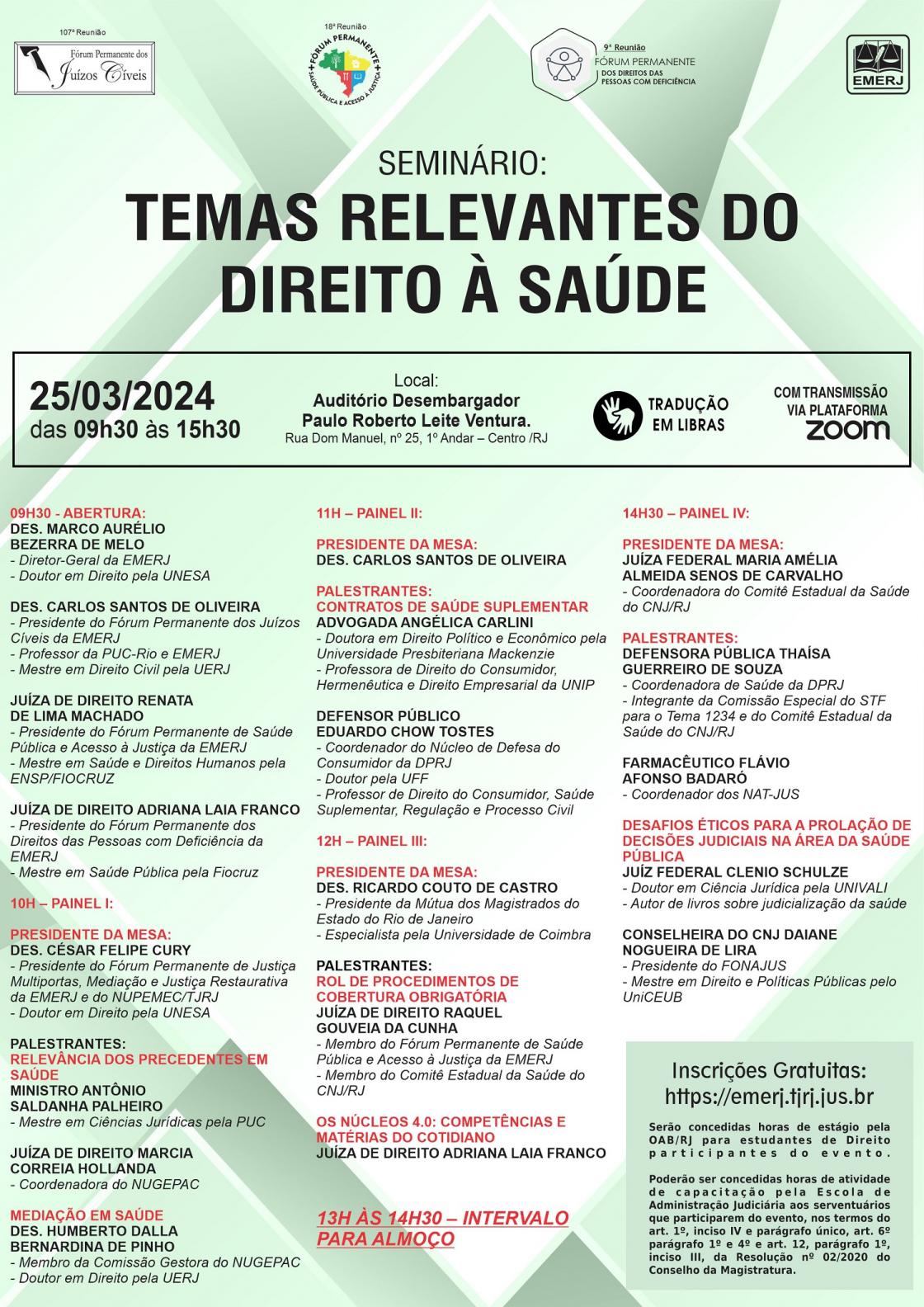 Cartaz do evento: SEMINÁRIO: TEMAS RELEVANTES DO DIREITO À SAÚDE