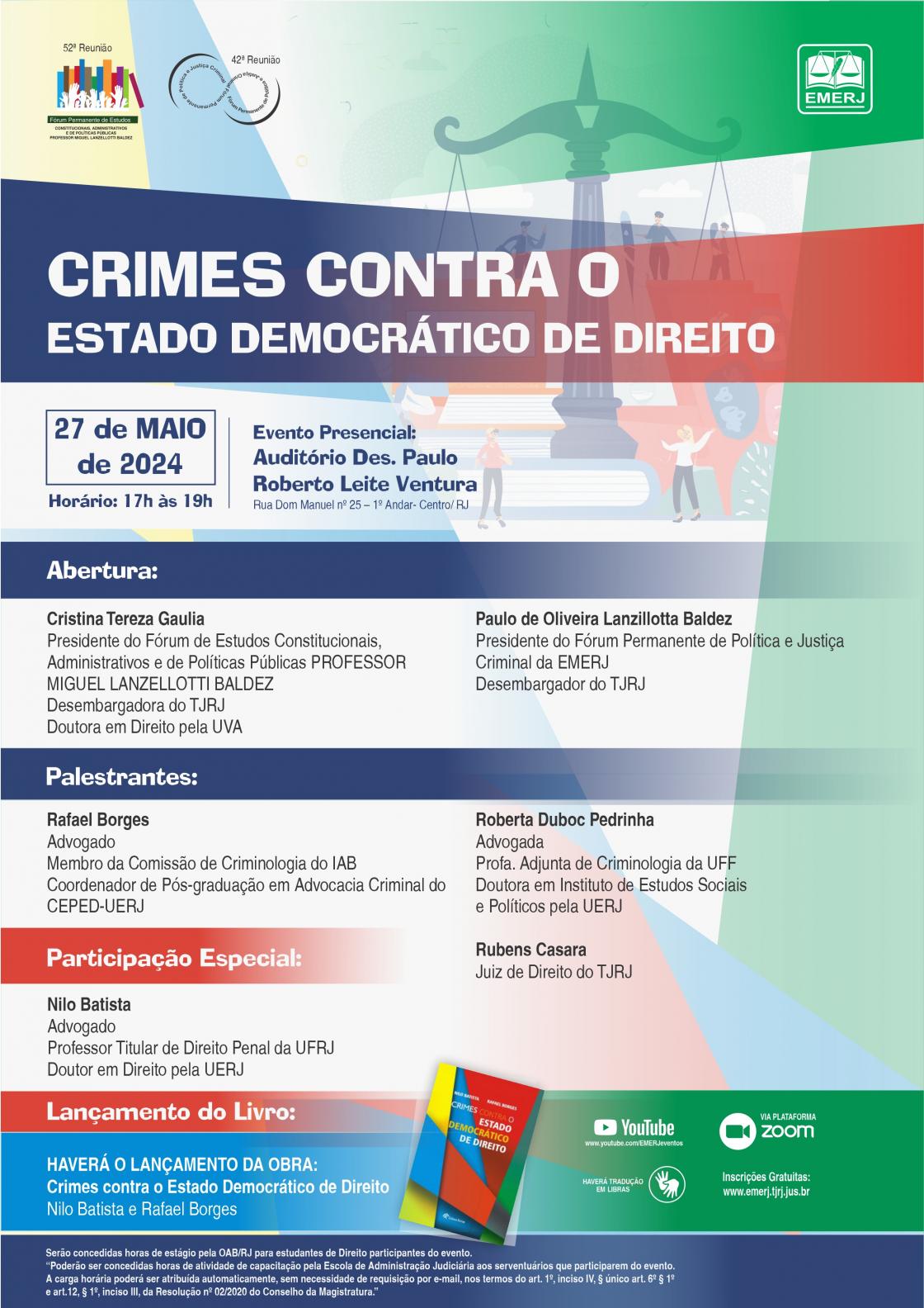 Cartaz do evento: CRIMES CONTRA O ESTADO DEMOCRÁTICO DE DIREITO