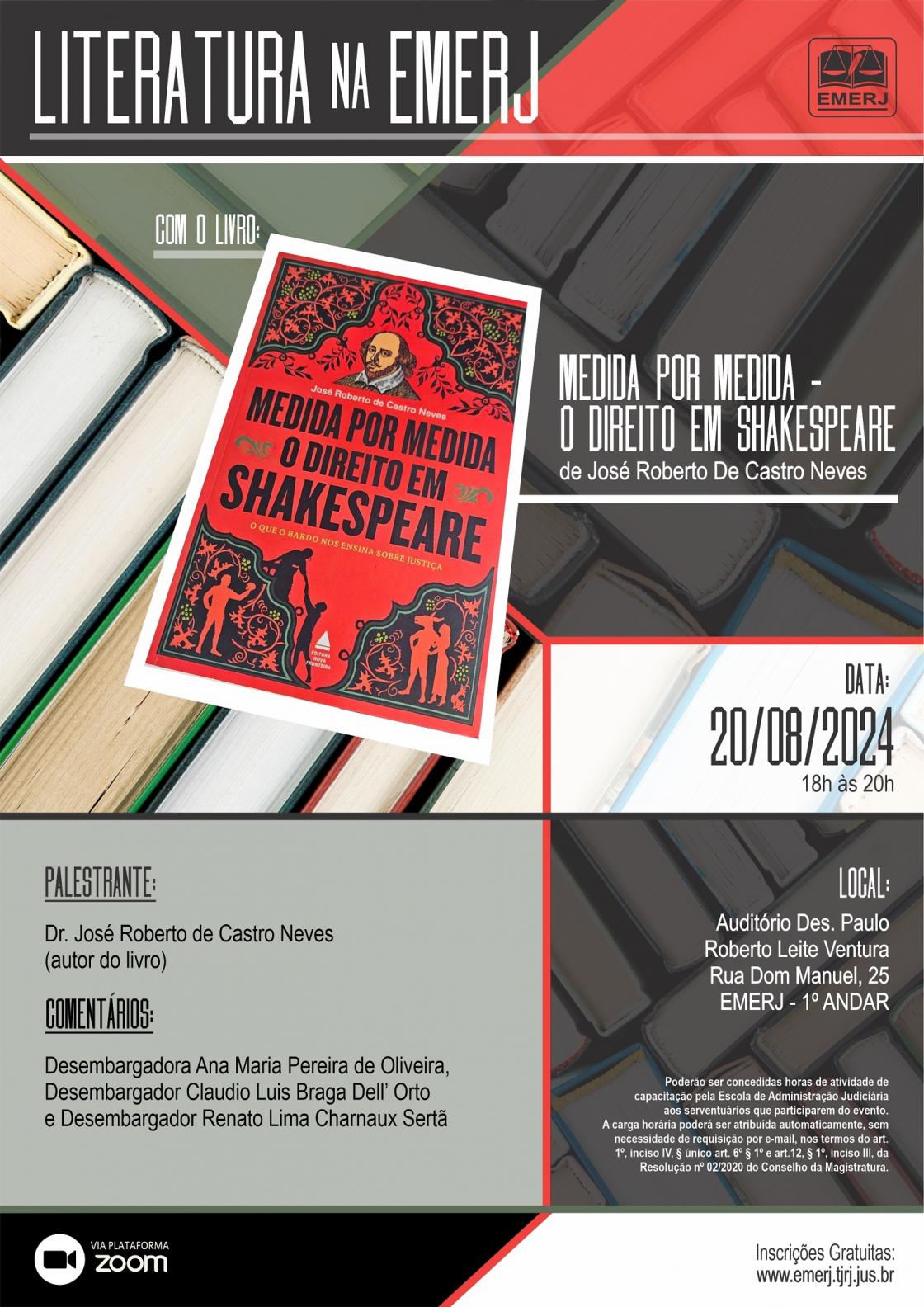 Cartaz do evento: LITERATURA NA EMERJ - MEDIDA POR MEDIDA - O DIREITO EM SHAKESPEARE