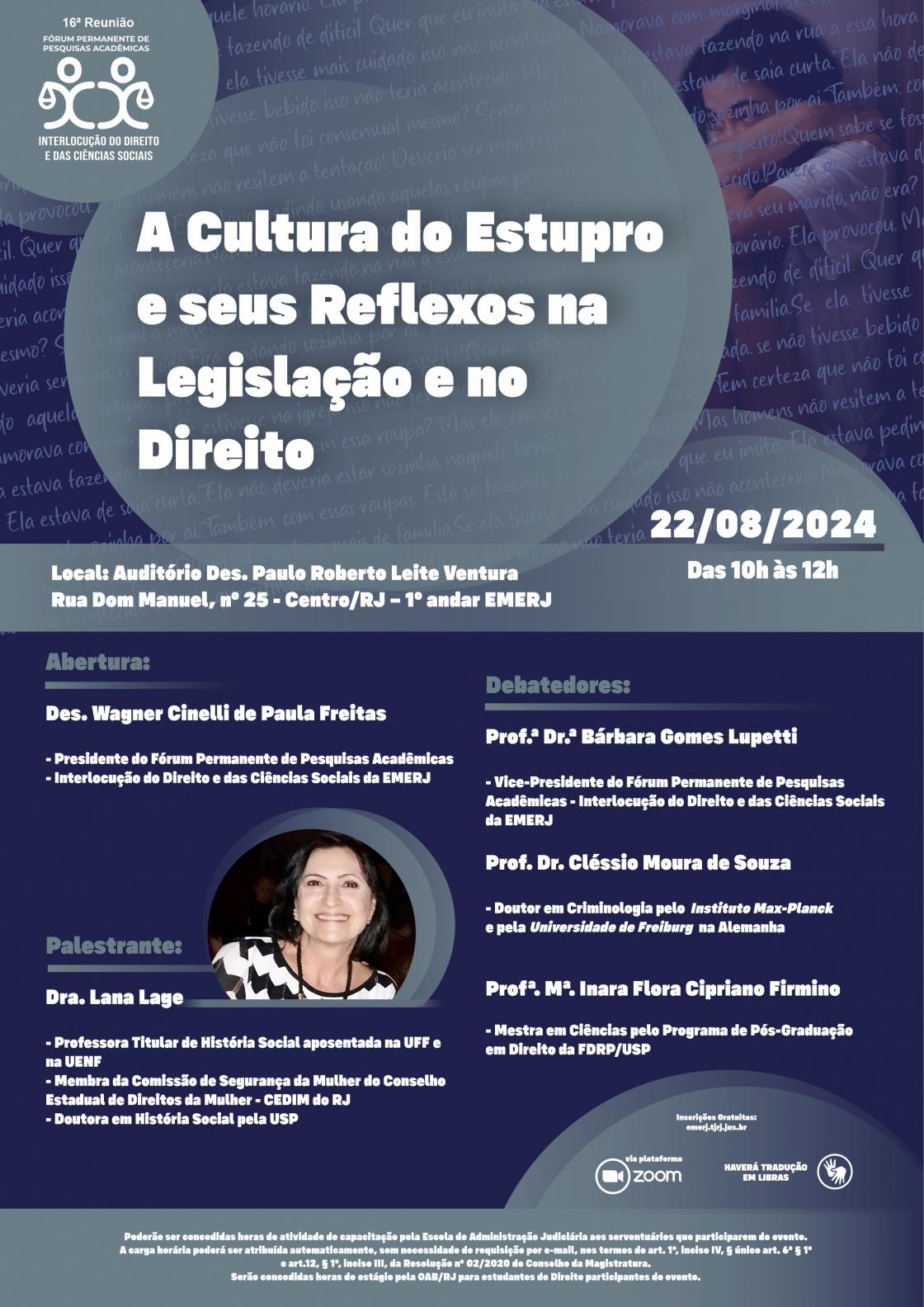 Cartaz do evento: A Cultura do Estupro e seus Reflexos na Legislação e no Direito