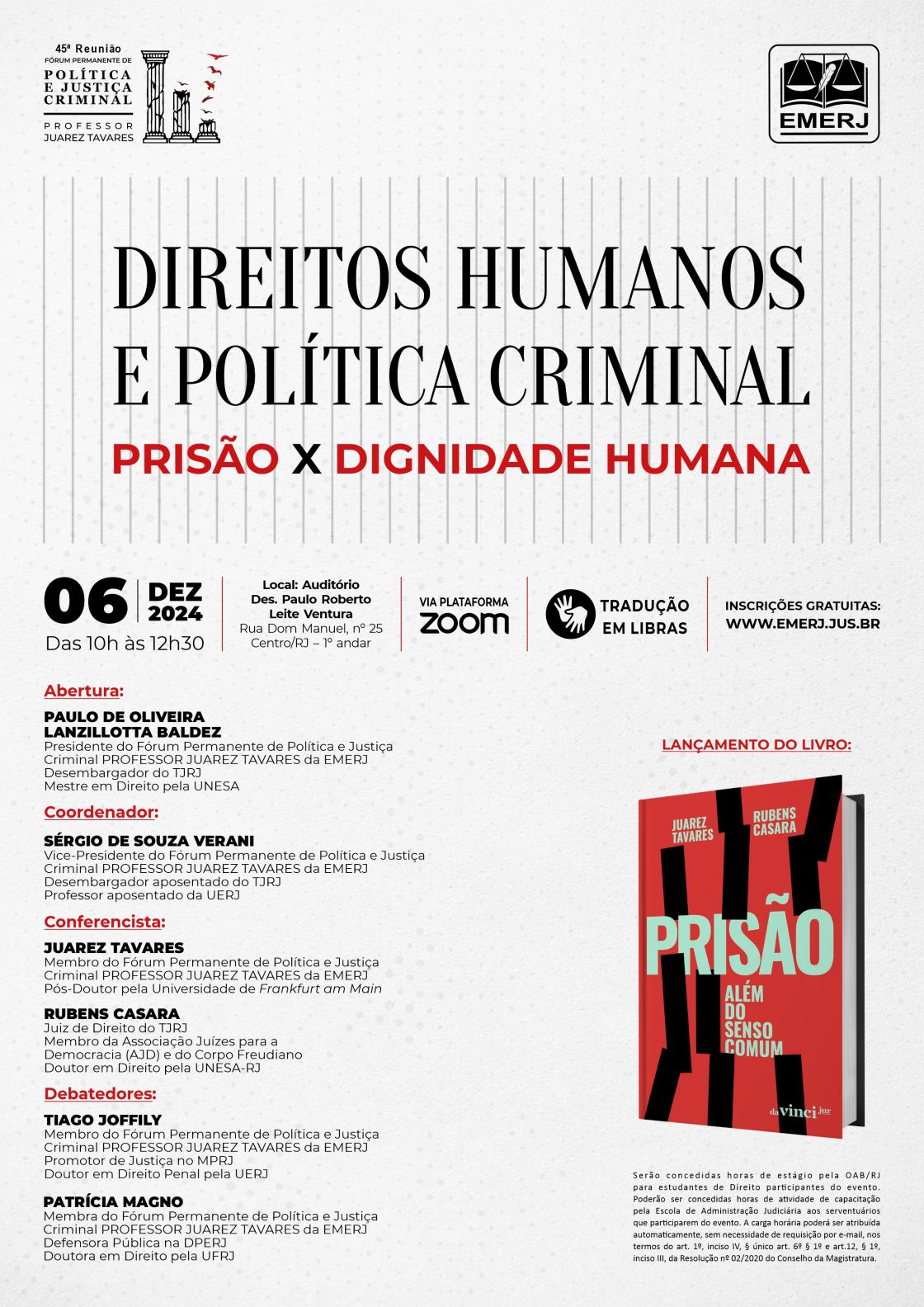 Cartaz do evento: Direitos Humanos e Política Criminal: Prisão X Dignidade Humana