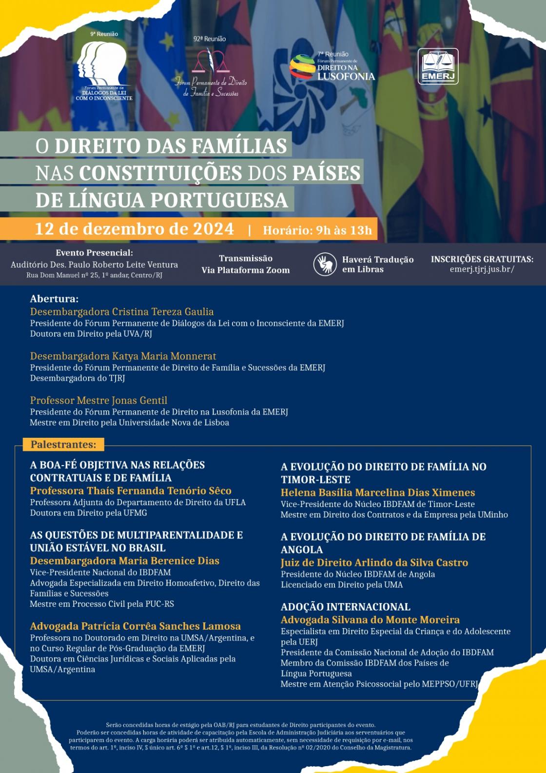 Cartaz do evento: O Direito das Famílias nas Constituições dos Países de Língua Portuguesa