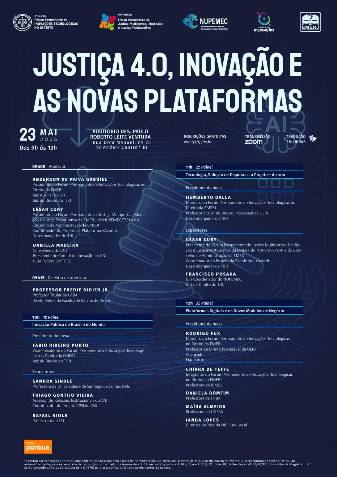 Cartaz do evento: JUSTIÇA 4.0, INOVAÇÃO E AS NOVAS PLATAFORMAS