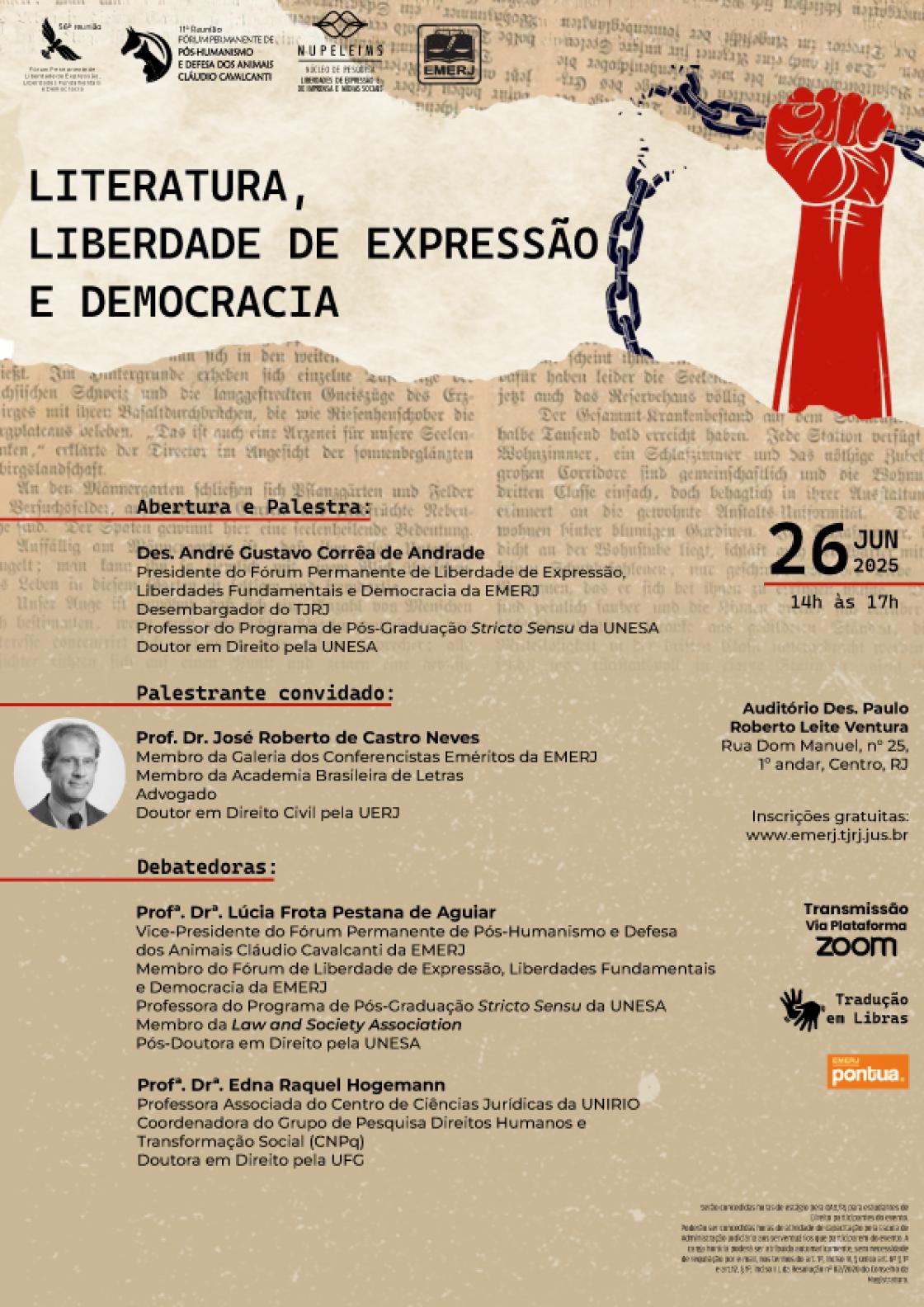 Cartaz do evento: LITERATURA, LIBERDADE DE EXPRESSÃO E DEMOCRACIA