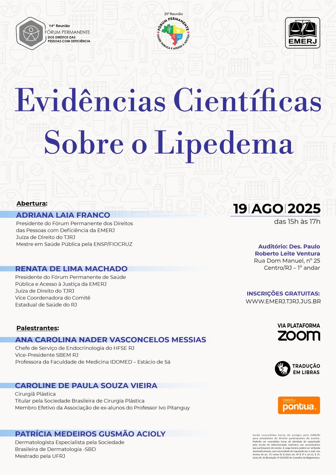 Cartaz do evento: EVIDÊNCIAS CIENTÍFICAS SOBRE O LIPEDEMA