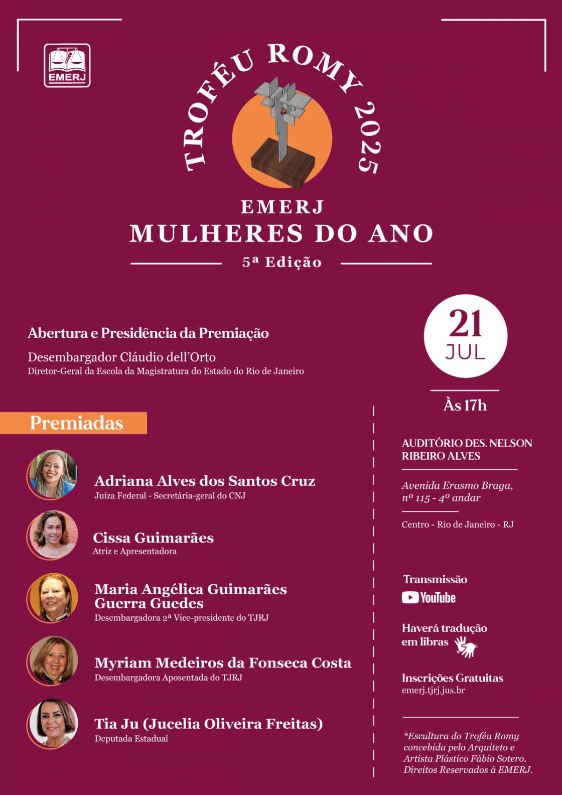 Cartaz do evento: Troféu Romy 2025 -   EMERJ MULHERES DO ANO -  5ª EDIÇÃO
