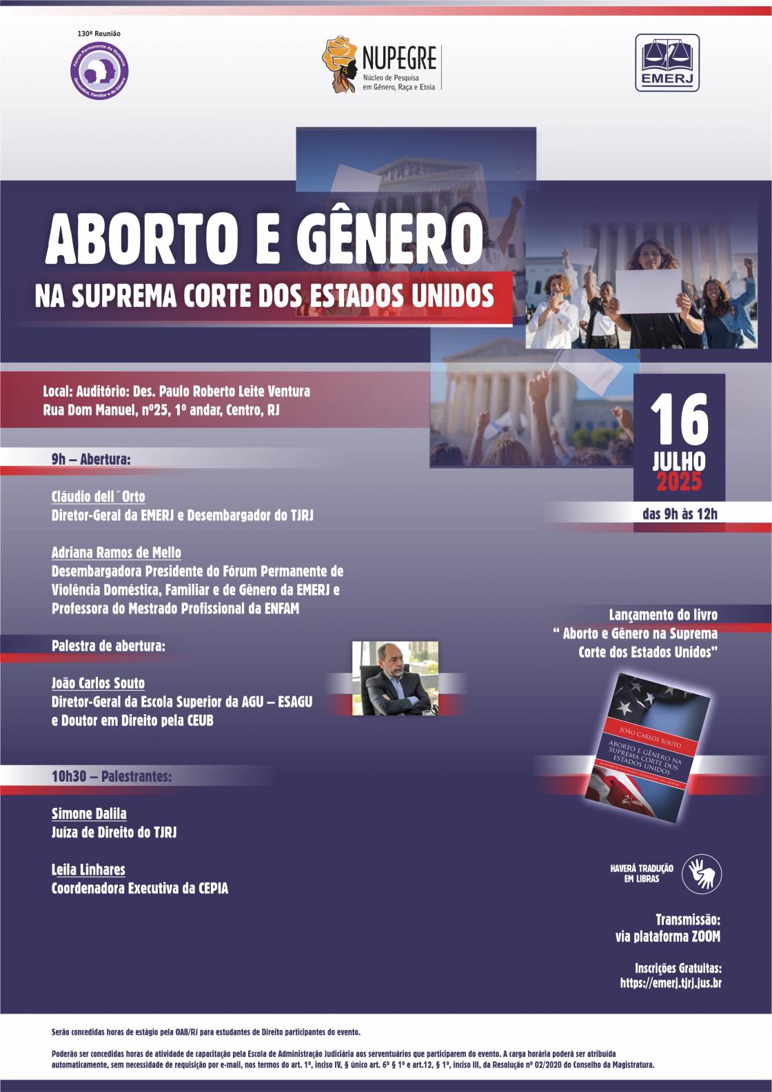 Cartaz do evento: Aborto e Gênero na Suprema Corte dos Estados Unidos