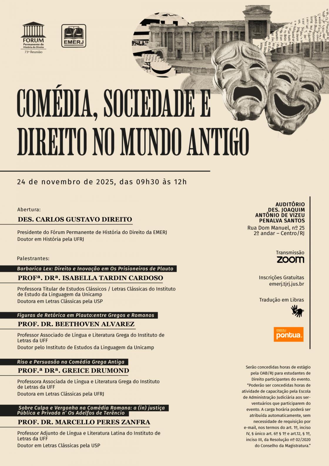 Cartaz do evento: COMÉDIA, SOCIEDADE E DIREITO NO MUNDO ANTIGO