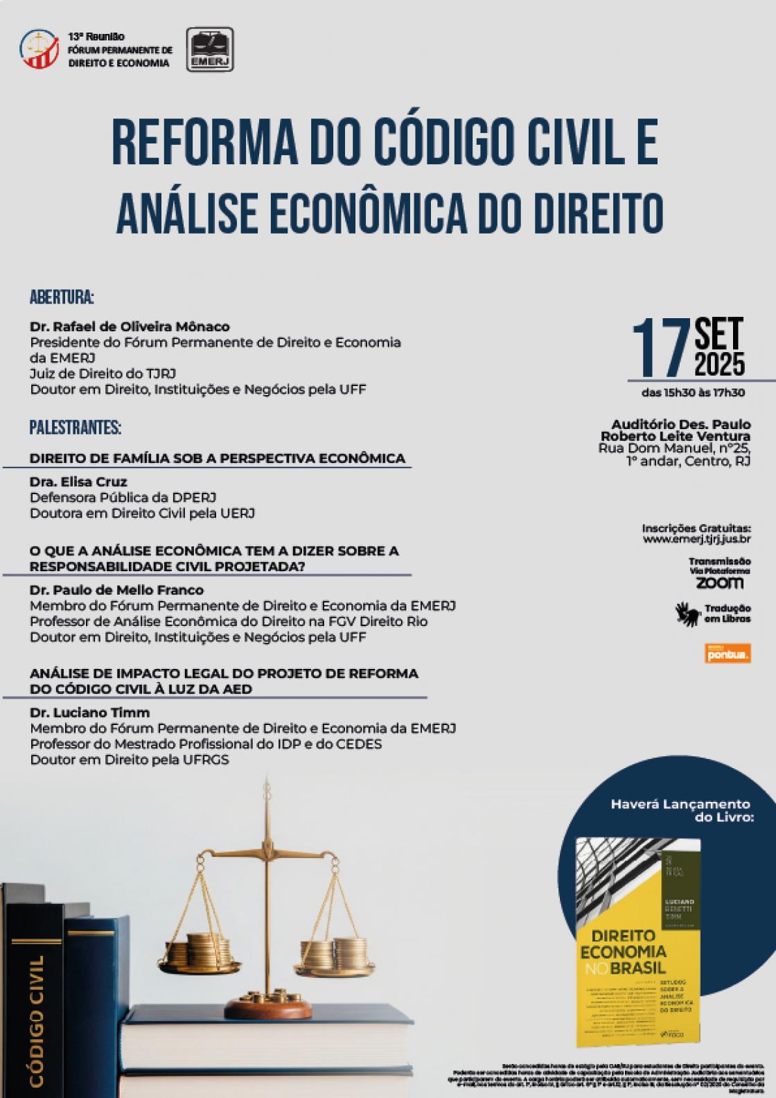 Cartaz do evento: REFORMA DO CÓDIGO CIVIL E ANÁLISE ECONÔMICA DO DIREITO