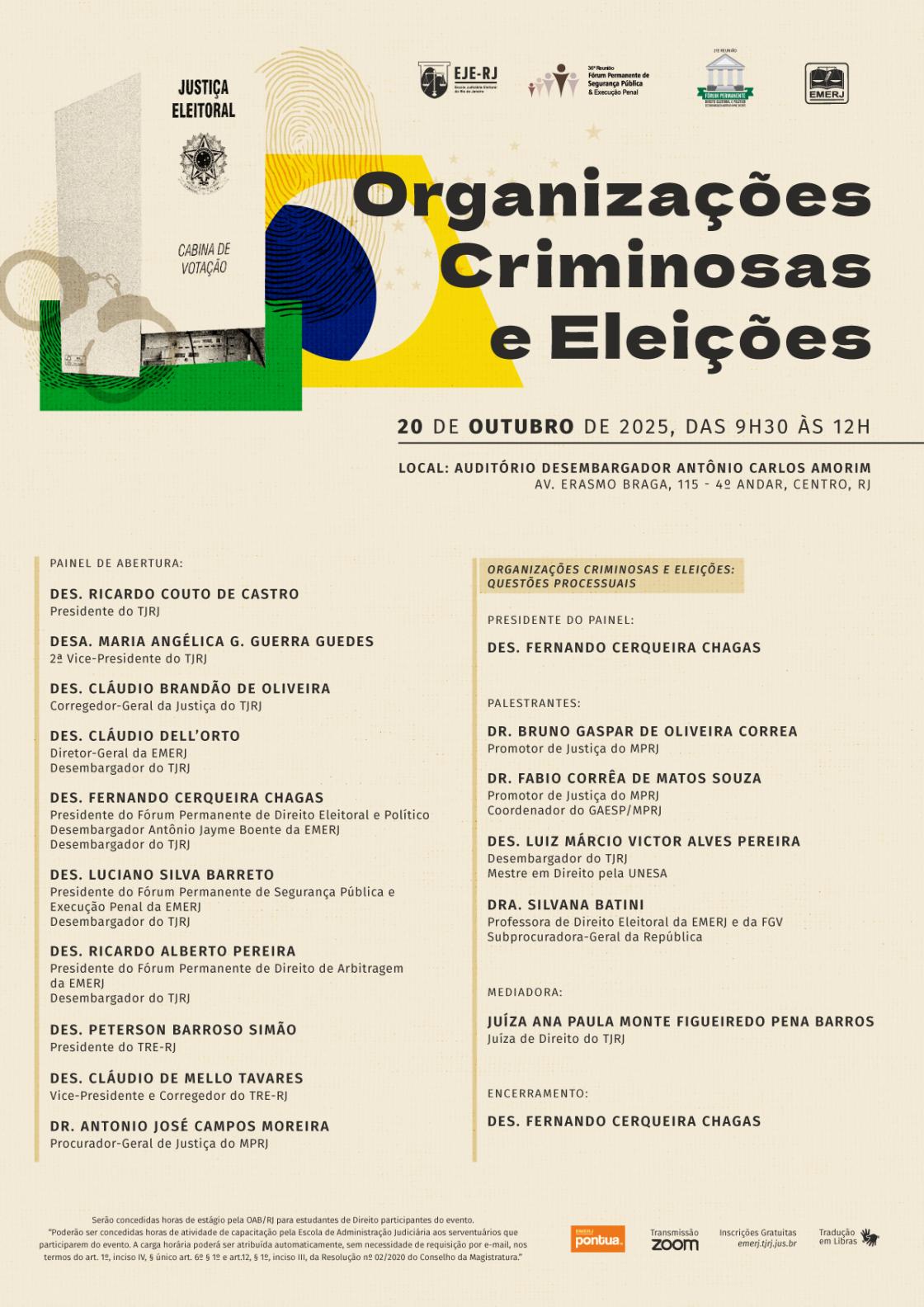 Cartaz do evento:  Organizações Criminosas e Eleições