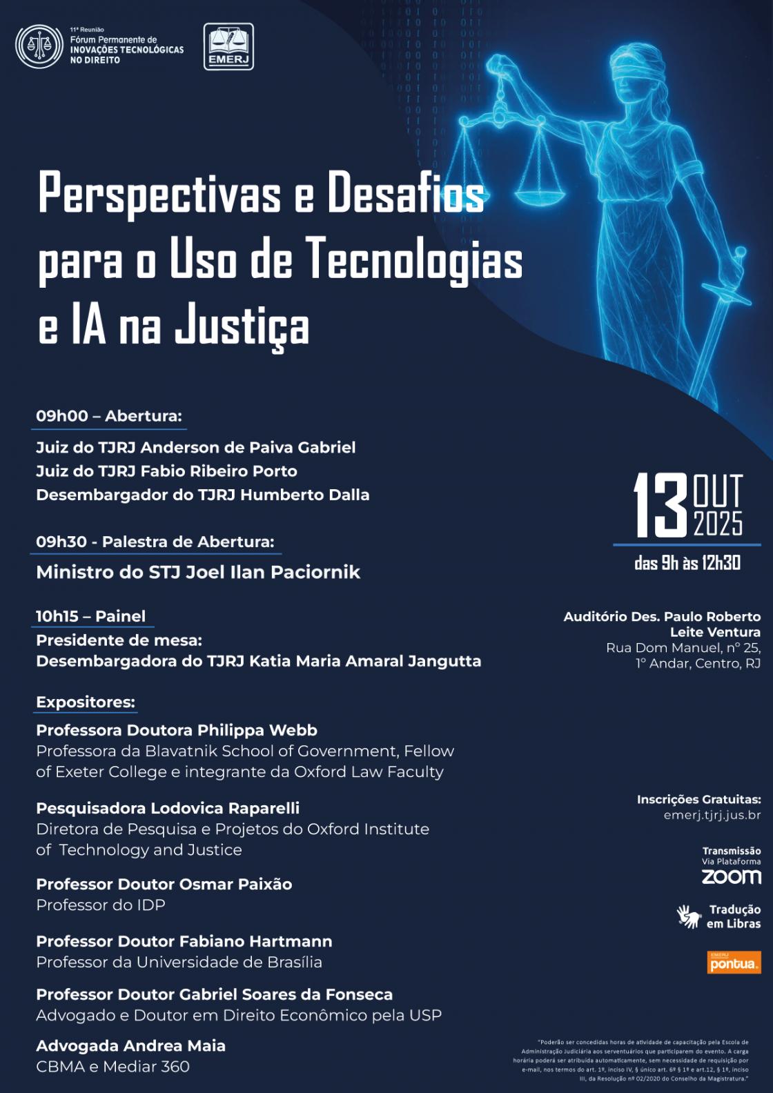 Cartaz do evento: Perspectivas e Desafios para o Uso de Tecnologias e IA na Justiça