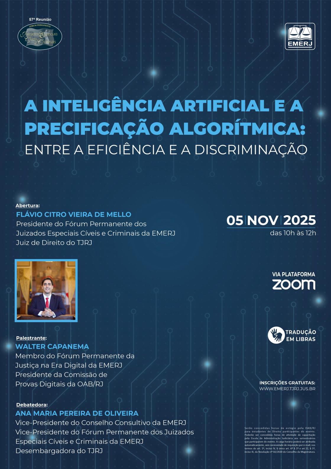 Cartaz do evento: WEBINAR: A INTELIGÊNCIA ARTIFICIAL E A PRECIFICAÇÃO ALGORÍTMICA: ENTRE A EFICIÊNCIA E A DISCRIMINAÇÃO