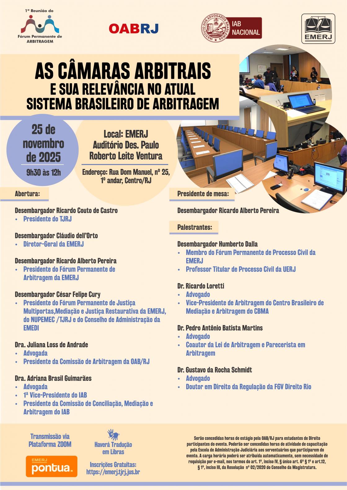 Cartaz do evento: AS CÂMARAS ARBITRAIS E SUA RELEVÂNCIA NO ATUAL SISTEMA BRASILEIRO DE ARBITRAGEM