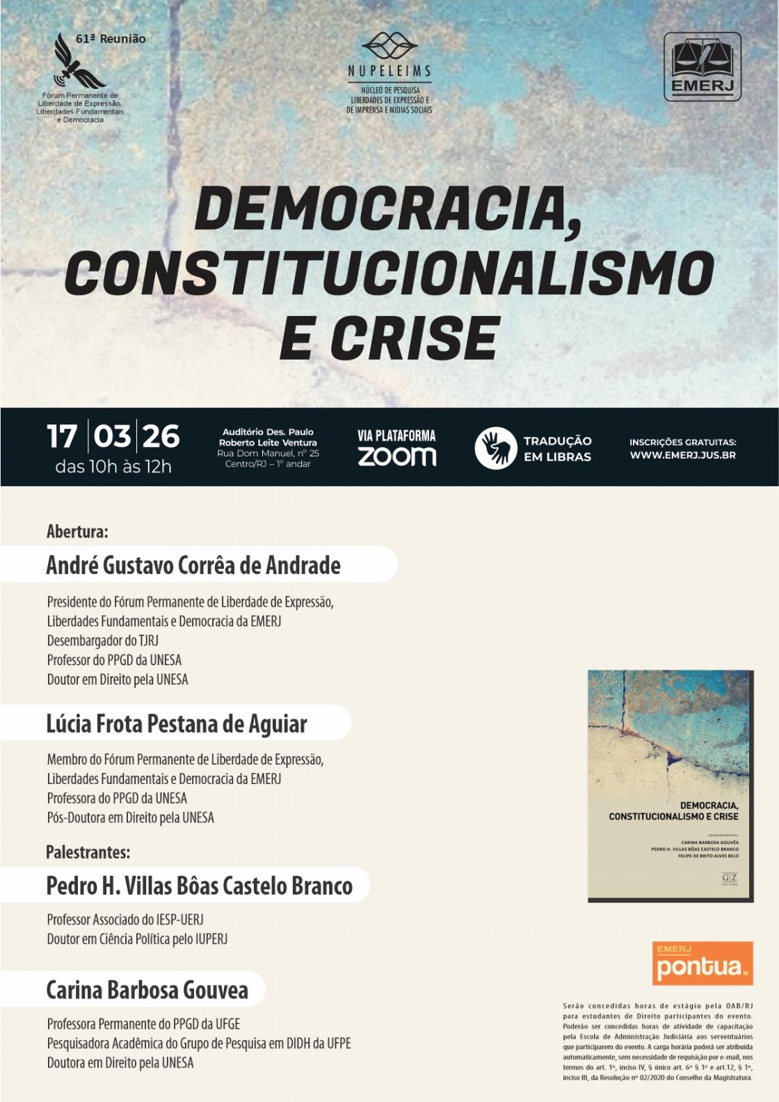 Cartaz do evento: DEMOCRACIA, CONSTITUCIONALISMO E CRISE