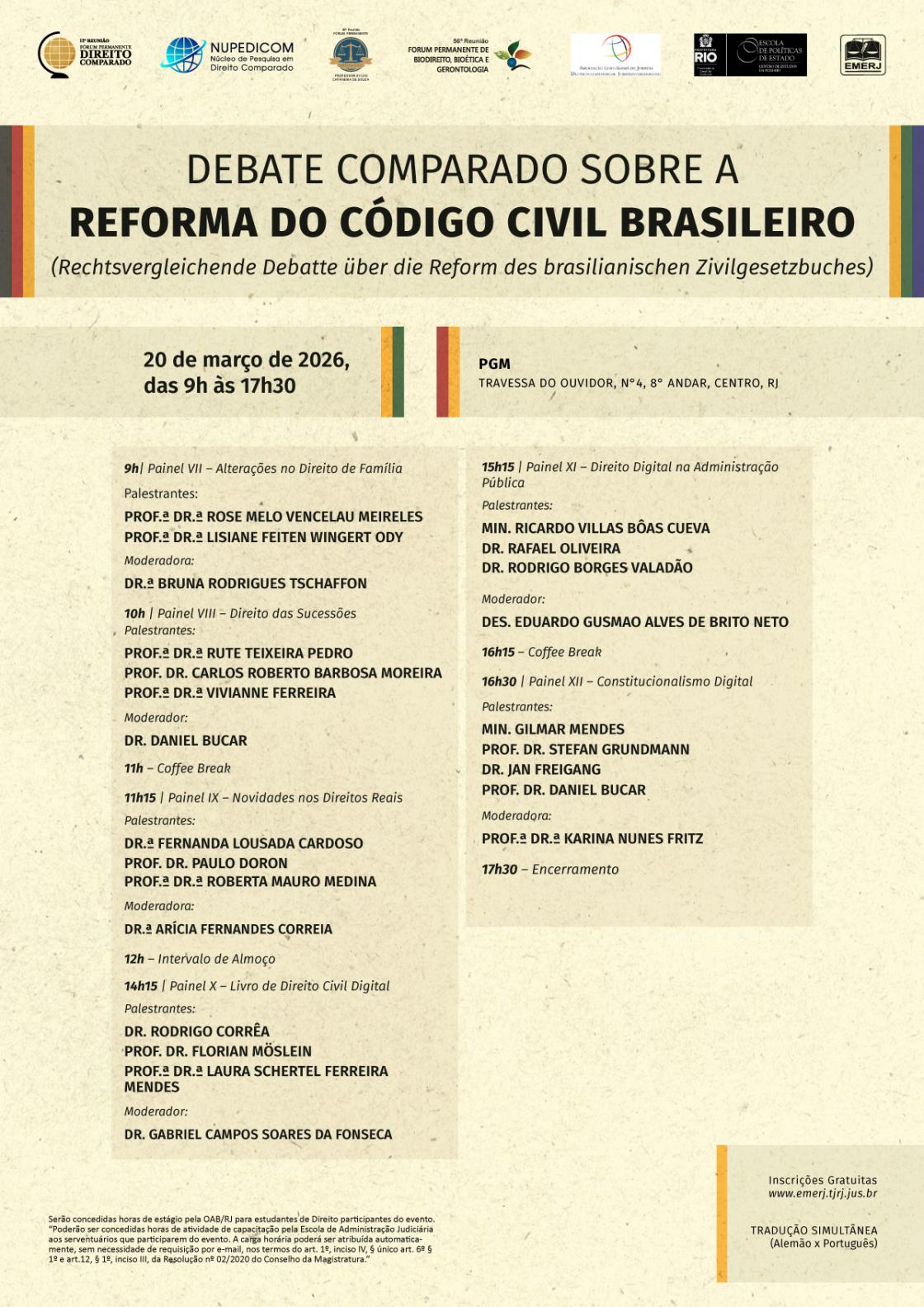 Cartaz do evento: DEBATE COMPARADO SOBRE A REFORMA DO CÓDIGO CIVIL BRASILEIRO