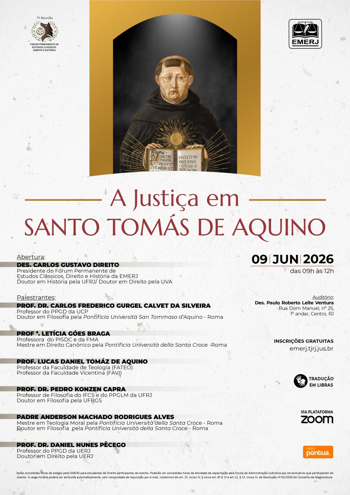 Cartaz do evento: A JUSTIÇA EM SANTO TOMÁS DE AQUINO
