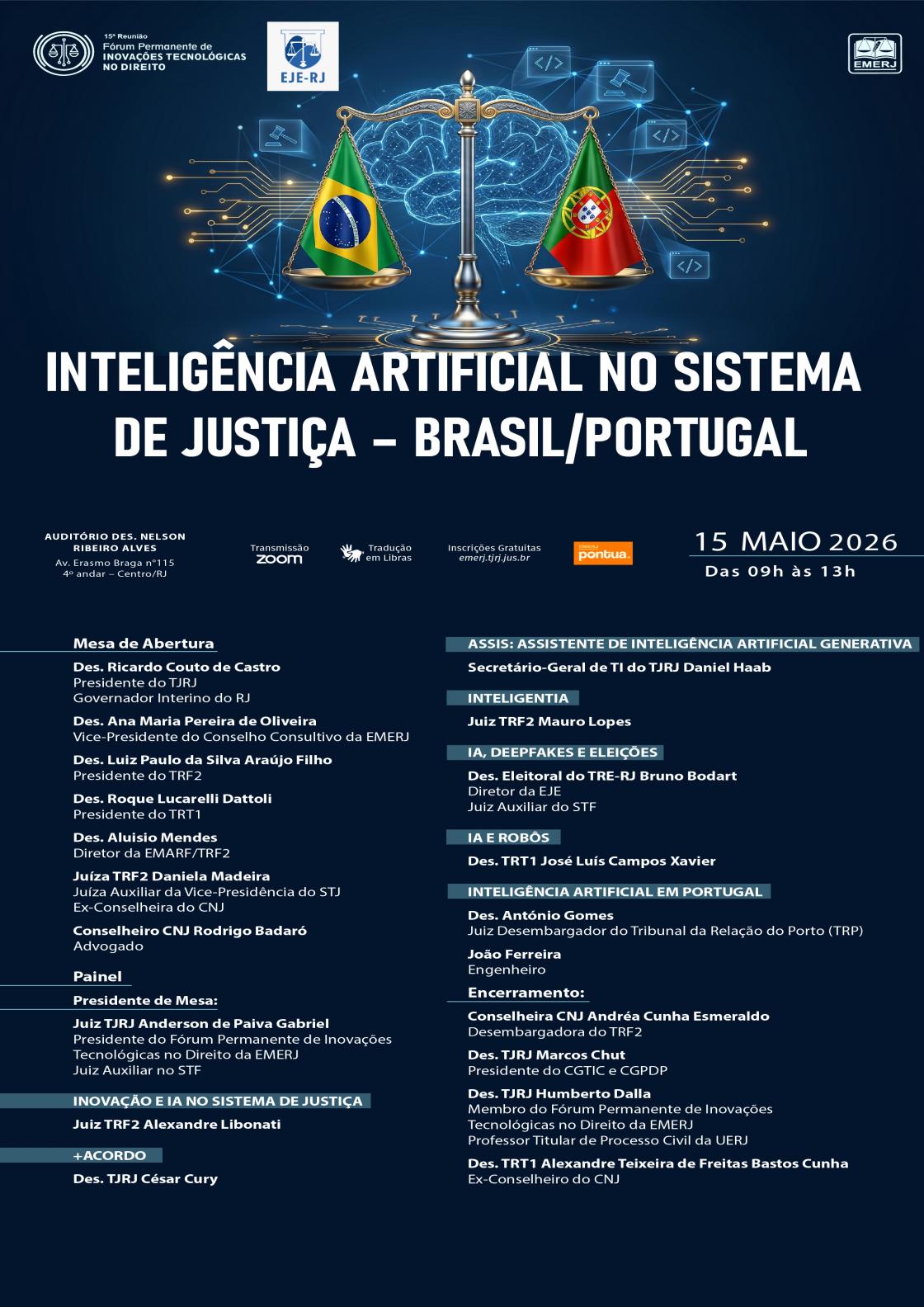 Cartaz do evento: INTELIGÊNCIA ARTIFICIAL NO SISTEMA DE JUSTIÇA – BRASIL/PORTUGAL