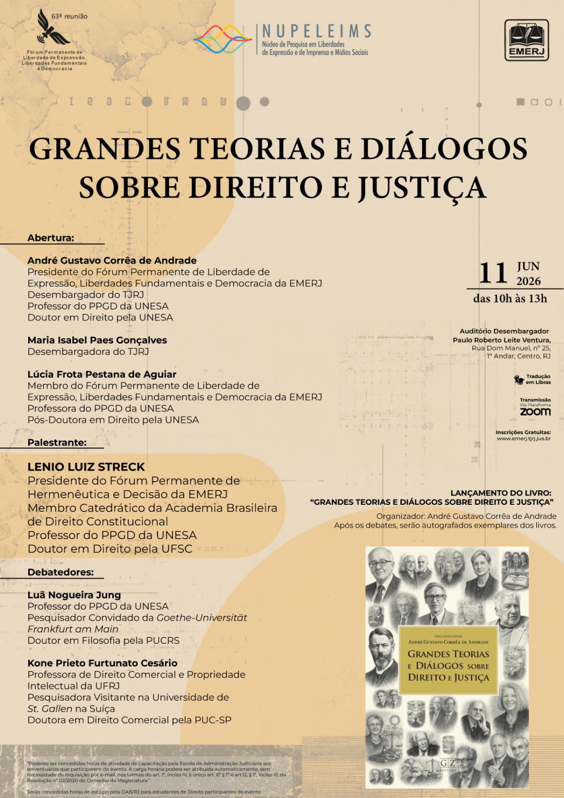 Cartaz do evento: GRANDES TEORIAS E DIÁLOGOS SOBRE DIREITO E JUSTIÇA
