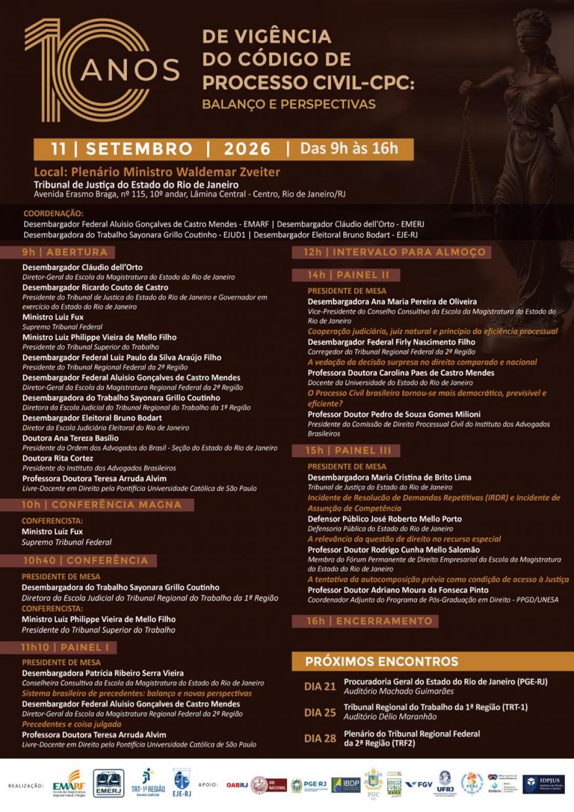 Cartaz do evento:  10 ANOS DE VIGÊNCIA DO CÓDIGO DE PROCESSO CIVIL – CPC: BALANÇO E PERSPECTIVAS