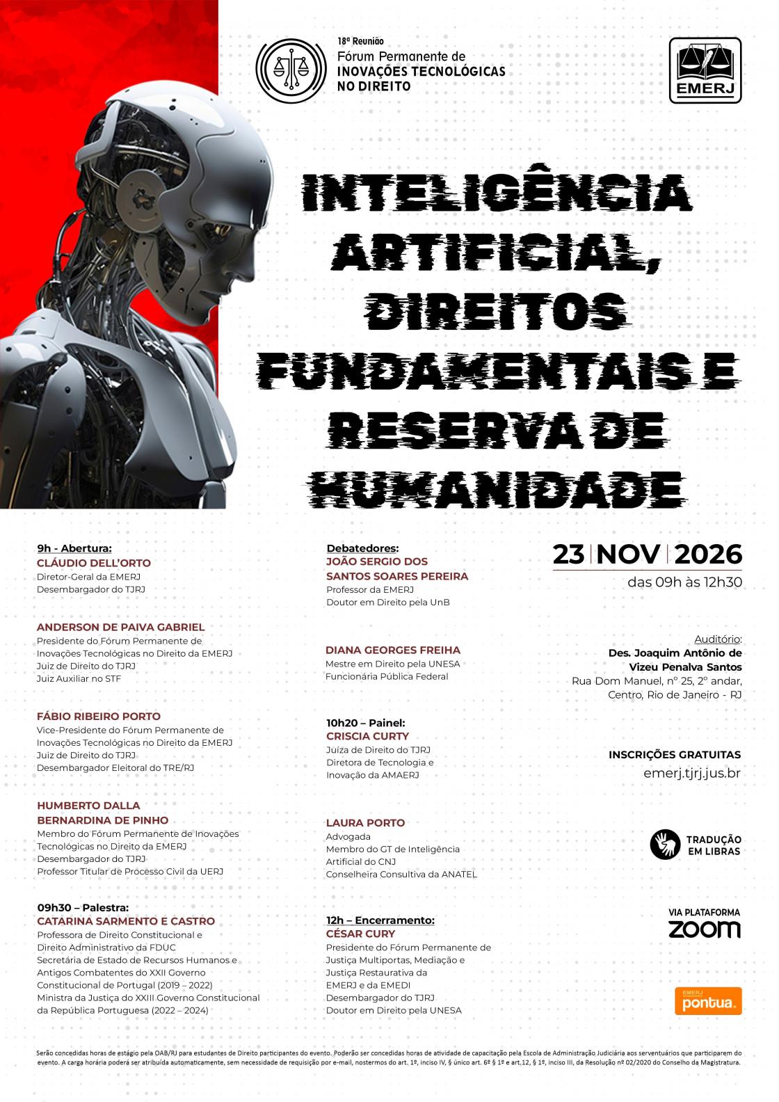 Cartaz do evento: INTELIGÊNCIA ARTIFICIAL, DIREITOS FUNDAMENTAIS E RESERVA DE HUMANIDADE