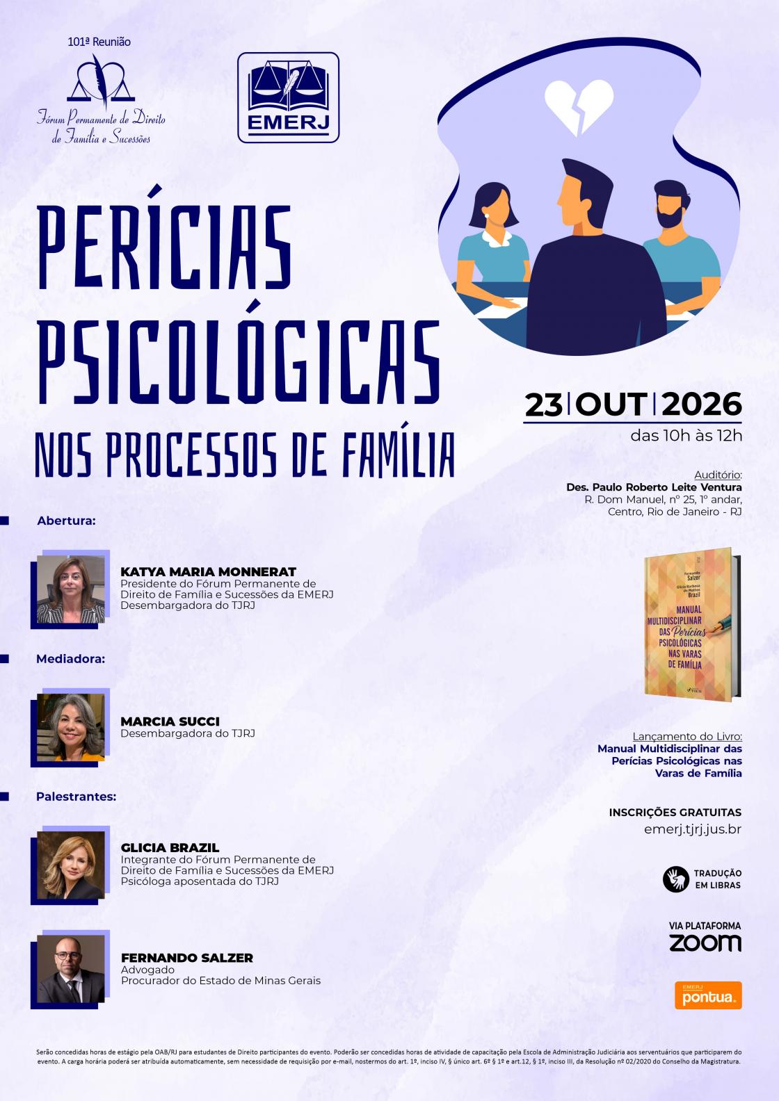 Cartaz do evento: PERÍCIAS PSICOLÓGICAS NOS PROCESSOS DE FAMÍLIA