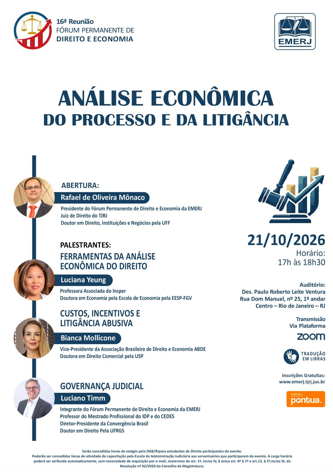 Cartaz do evento: ANÁLISE ECONÔMICA DO PROCESSO E DA LITIGÂNCIA