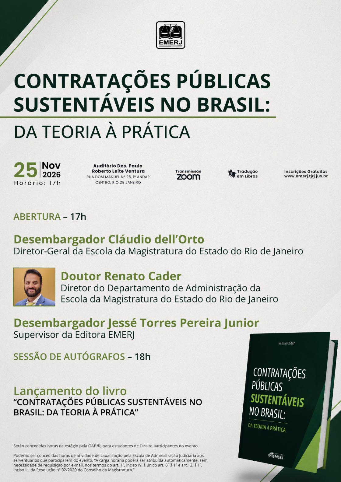 Cartaz do evento: CONTRATAÇÕES PÚBLICAS SUSTENTÁVEIS NO BRASIL: DA TEORIA À PRÁTICA