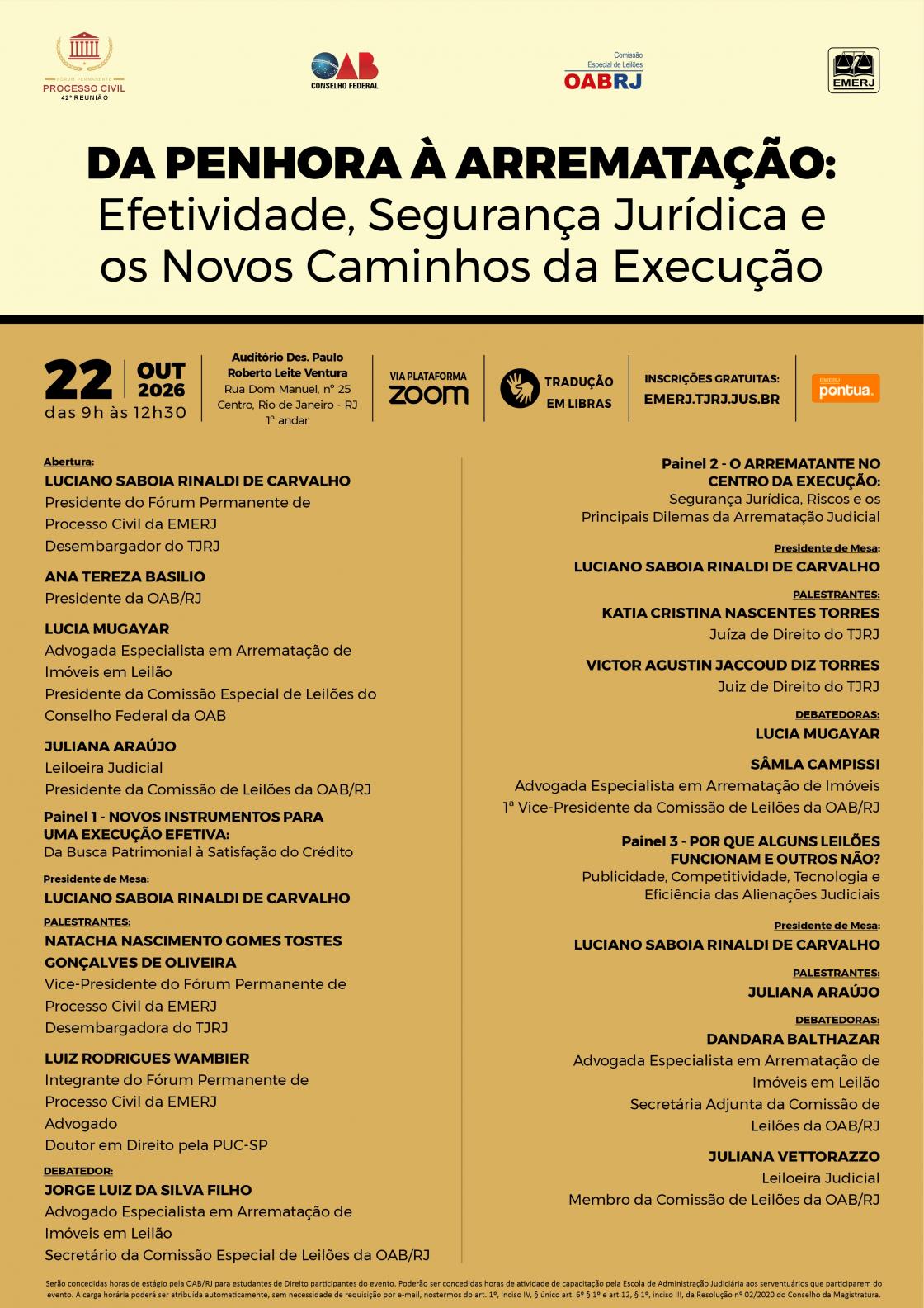 Cartaz do evento: DA PENHORA À ARREMATAÇÃO Efetividade, Segurança Jurídica e os Novos Caminhos da Execução