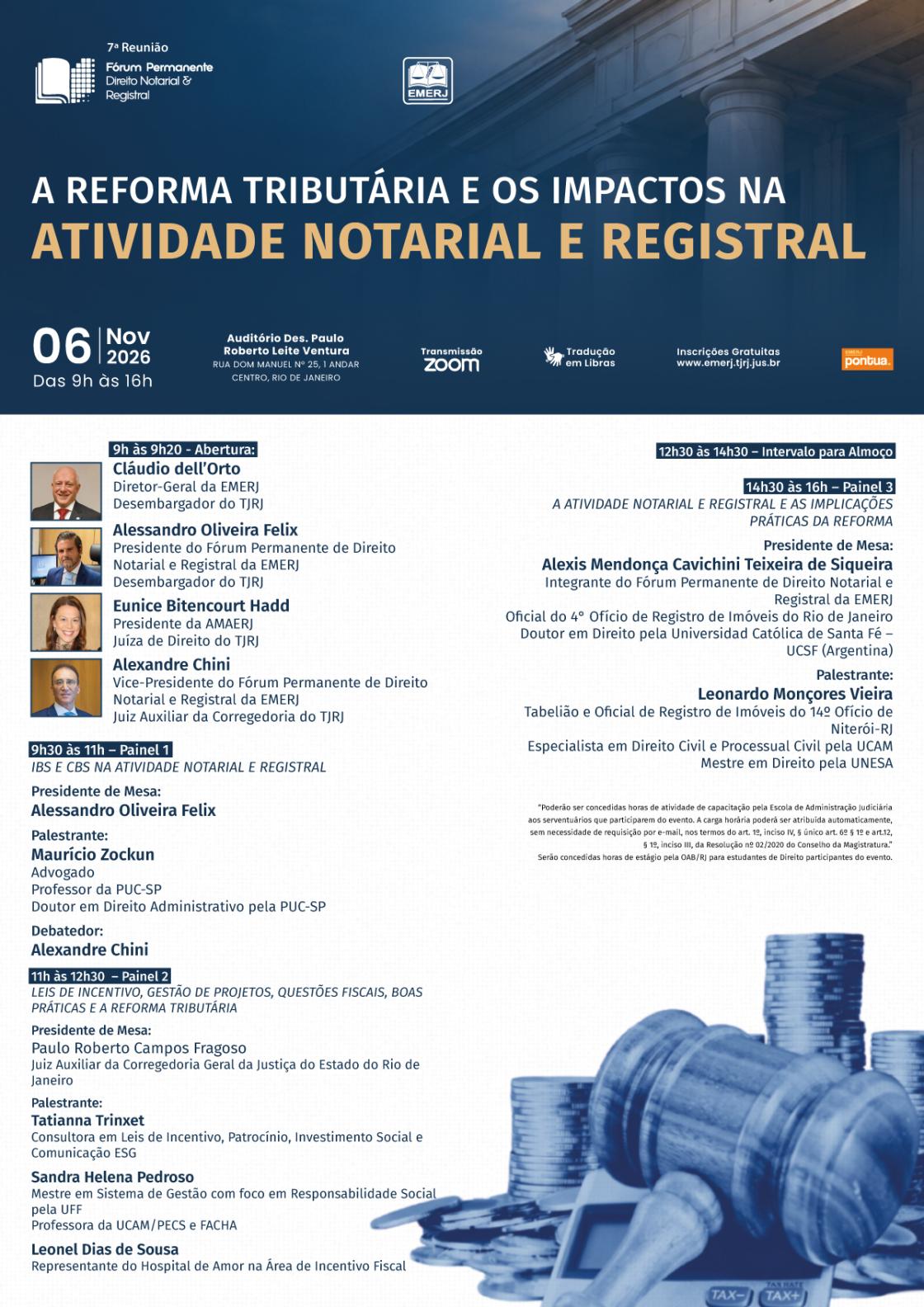 Cartaz do evento:  A REFORMA TRIBUTÁRIA E OS IMPACTOS NA ATIVIDADE NOTARIAL E REGISTRAL