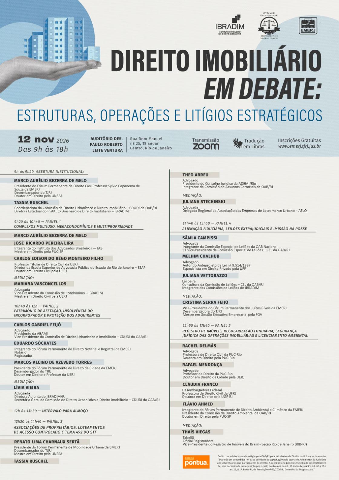 Cartaz do evento: DIREITO IMOBILIÁRIO EM DEBATE: ESTRUTURAS, OPERAÇÕES E LITÍGIOS ESTRATÉGICOS