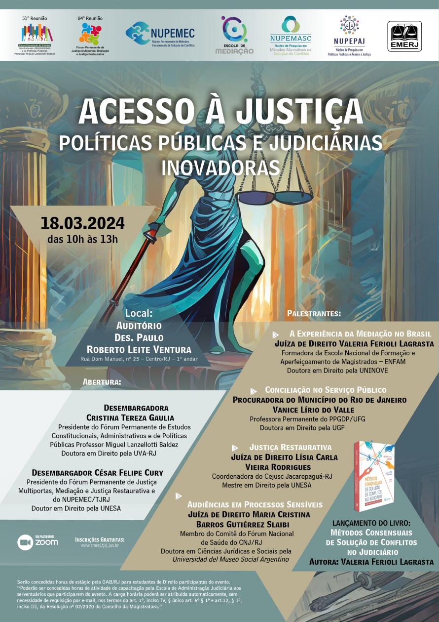 Cartaz do evento: ACESSO À JUSTIÇA - POLÍTICAS PÚBLICAS E JUDICIÁRIAS INOVADORAS