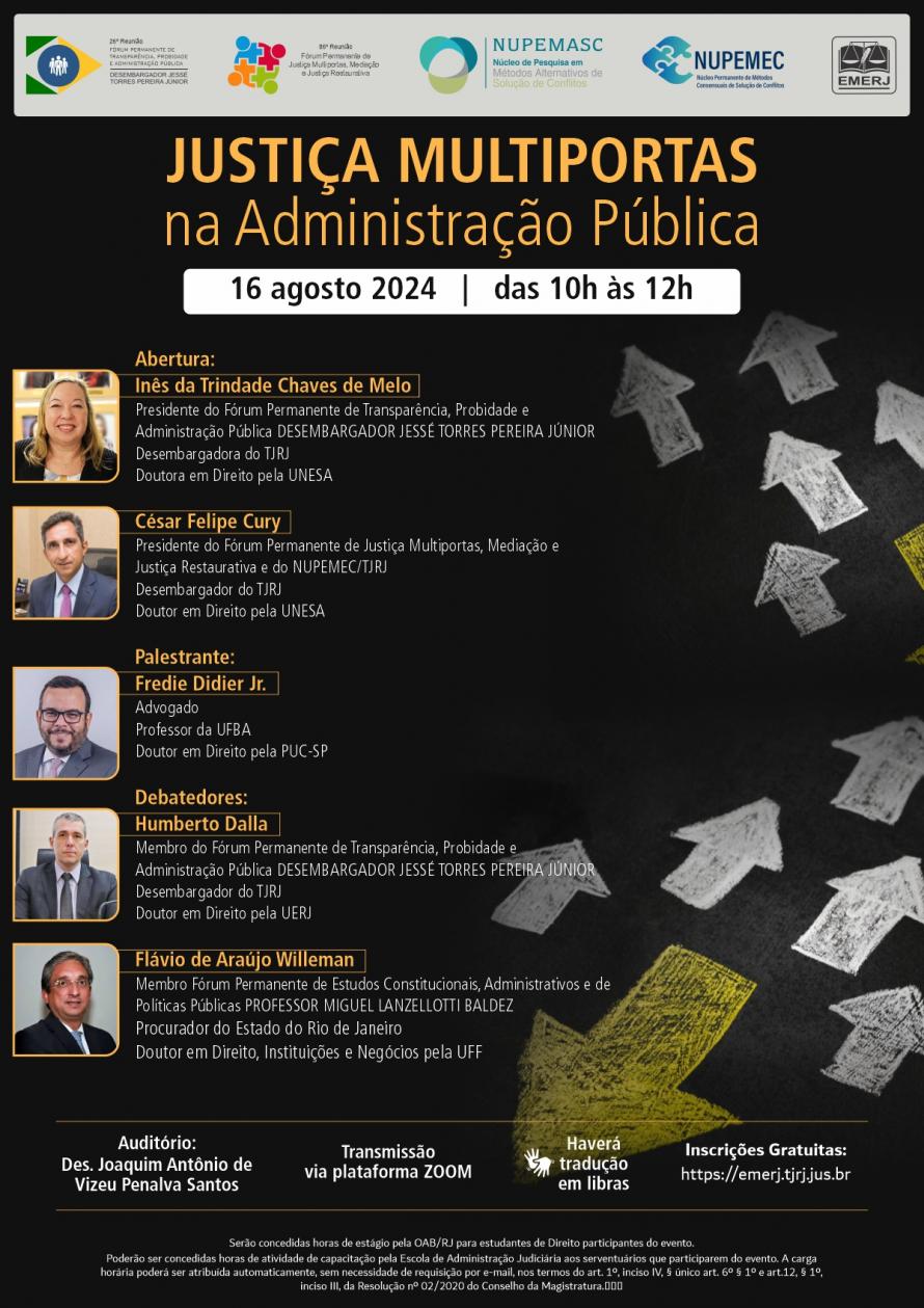 Cartaz do evento: JUSTIÇA MULTIPORTAS NA ADMINISTRAÇÃO PÚBLICA