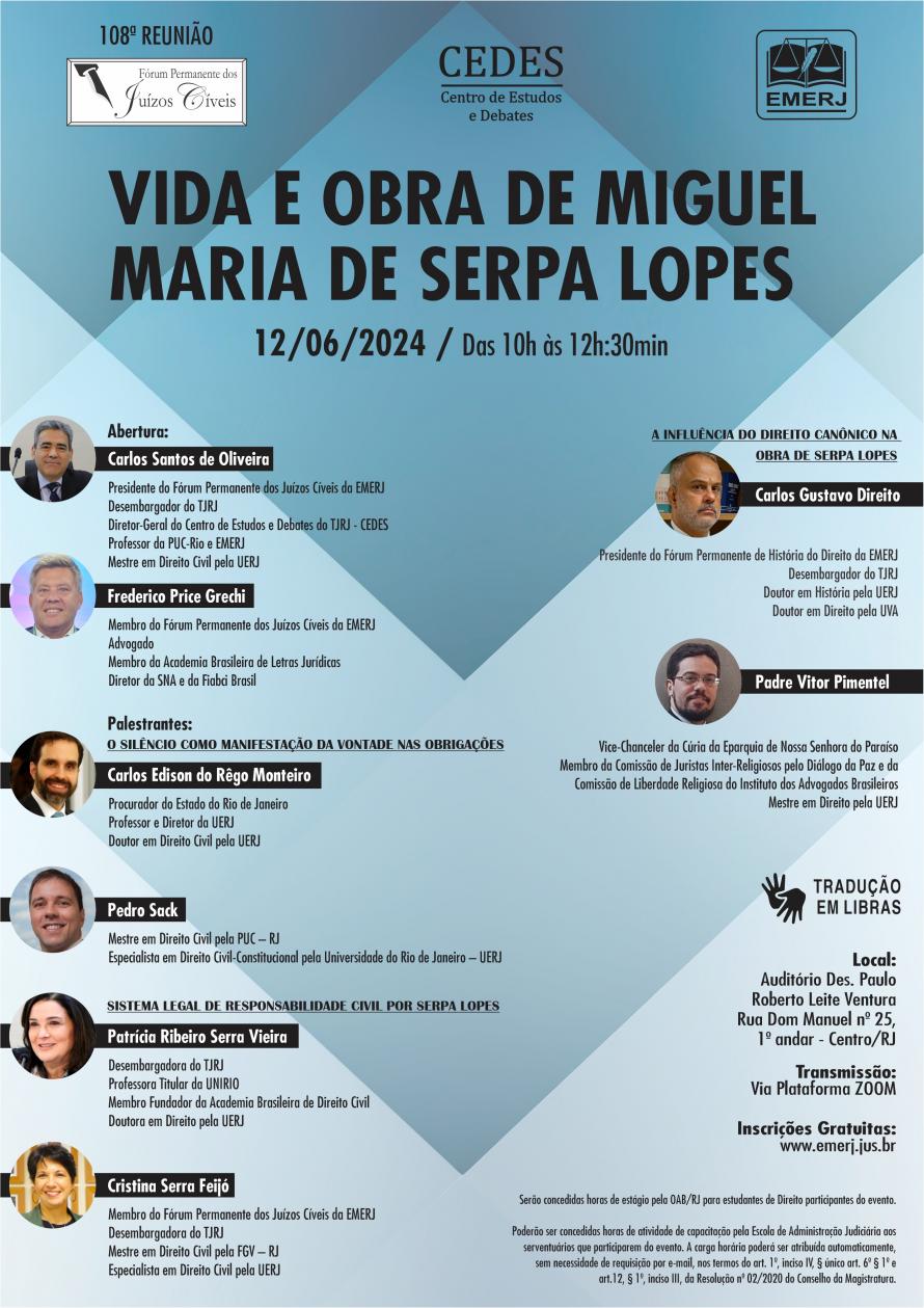 Cartaz do evento:  “VIDA E OBRA DE MIGUEL MARIA DE SERPA LOPES”