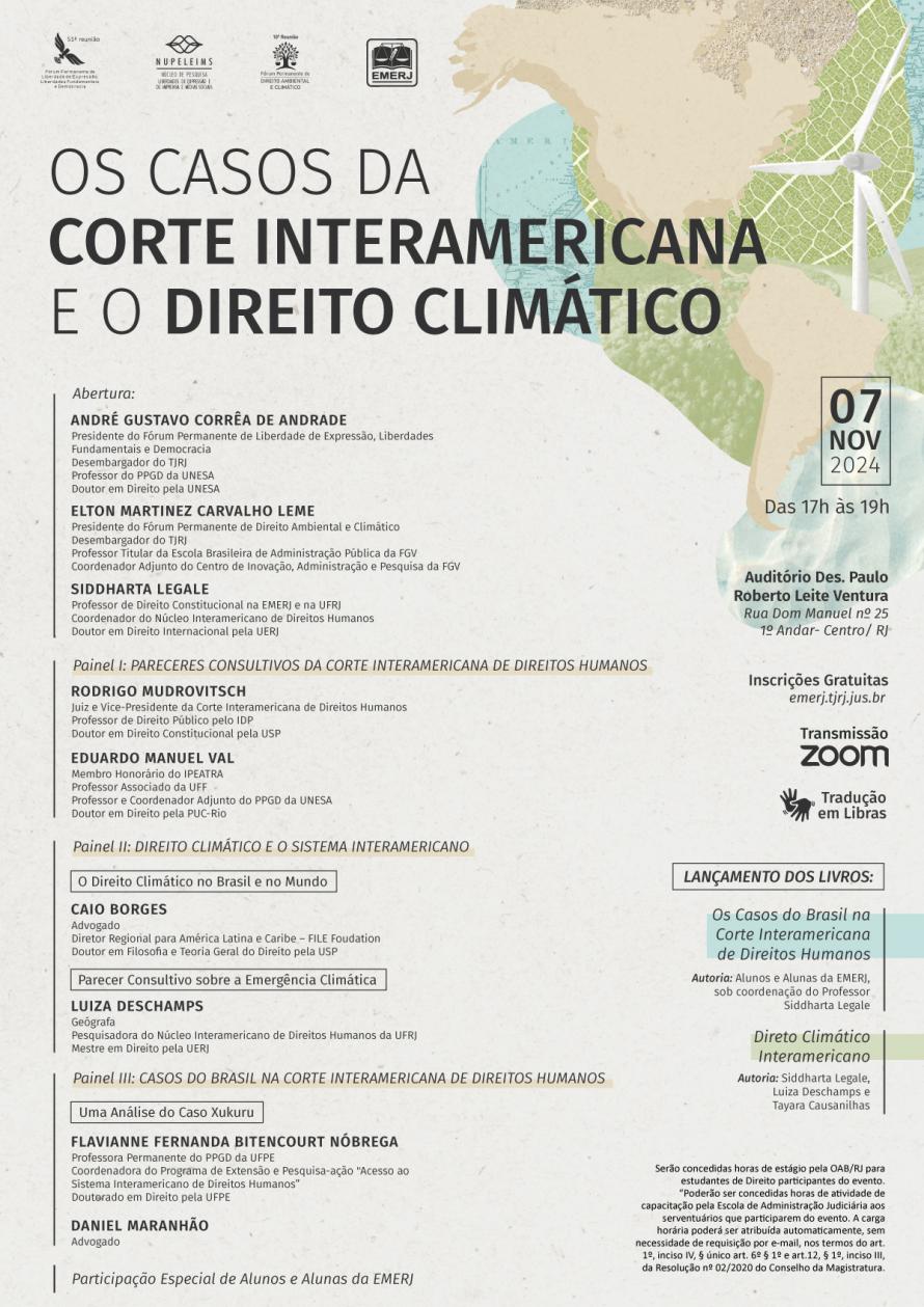 Cartaz do evento: OS CASOS DA CORTE INTERAMERICANA E O DIREITO CLIMÁTICO