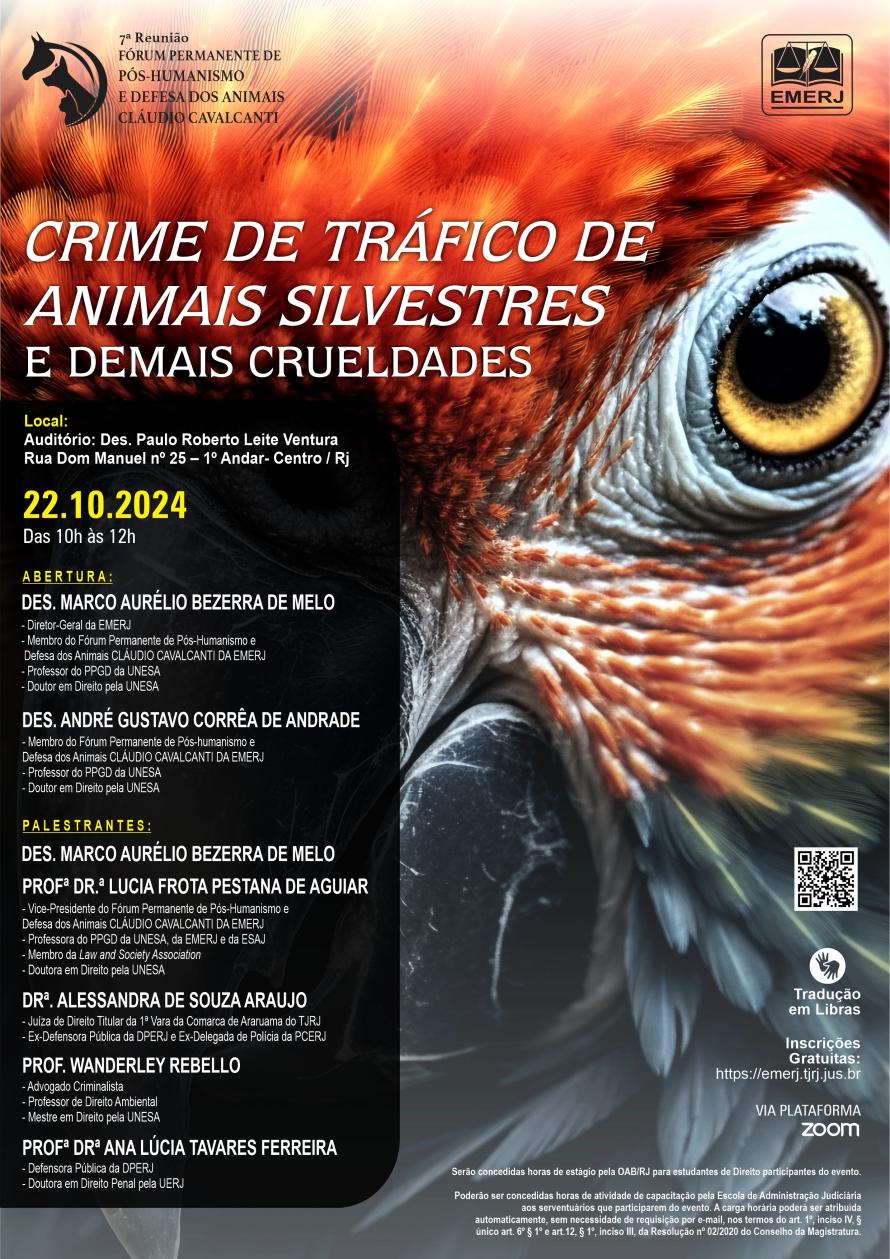 Cartaz do evento: CRIME DE TRÁFICO DE ANIMAIS SILVESTRES E DEMAIS CRUELDADES