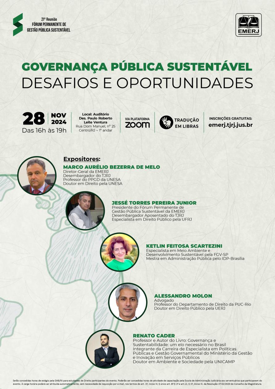 Cartaz do evento: GOVERNANÇA PÚBLICA SUSTENTÁVEL – DESAFIOS E OPORTUNIDADES