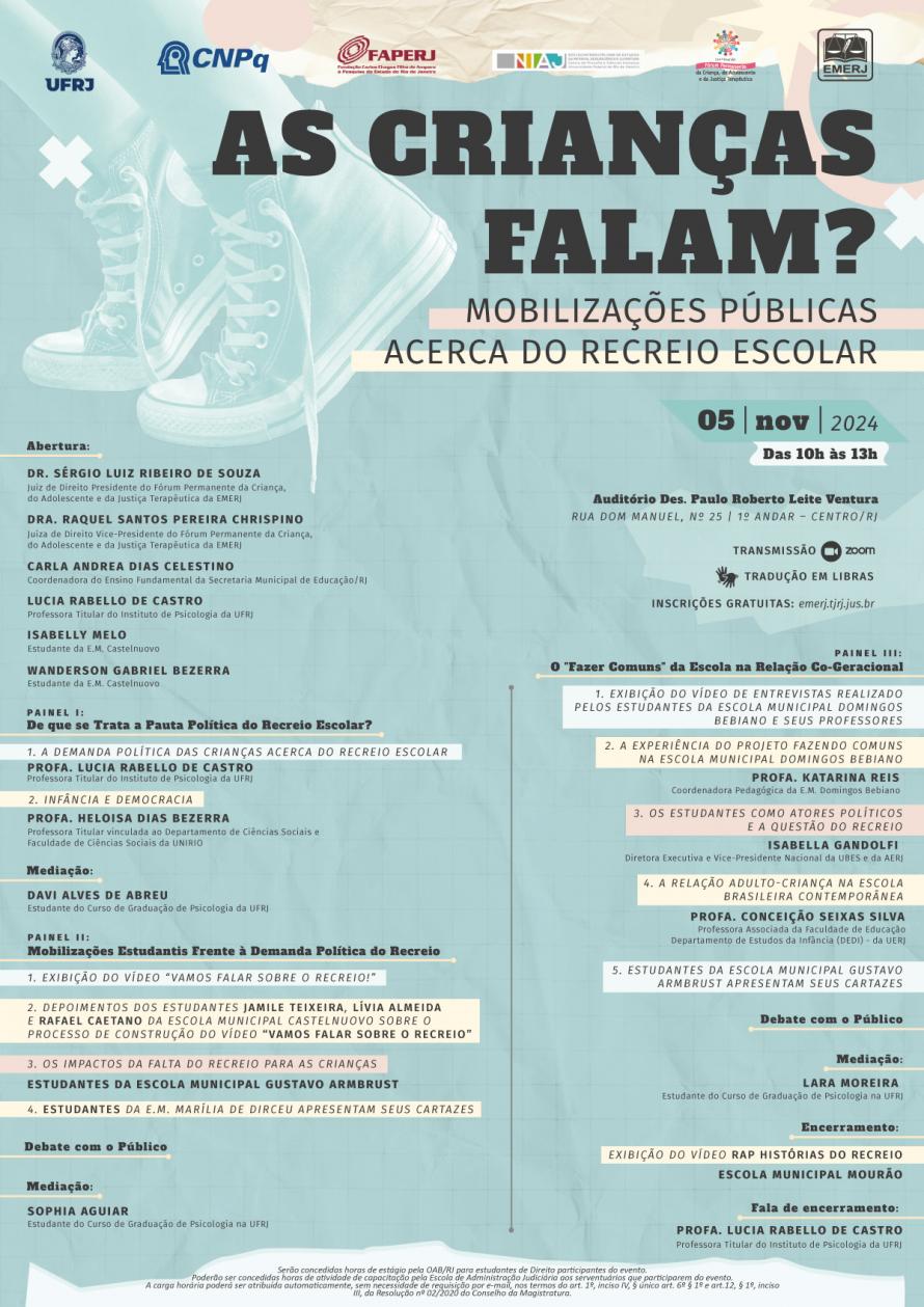 Cartaz do evento: As Crianças Falam? Mobilizações Públicas Acerca do Recreio Escolar