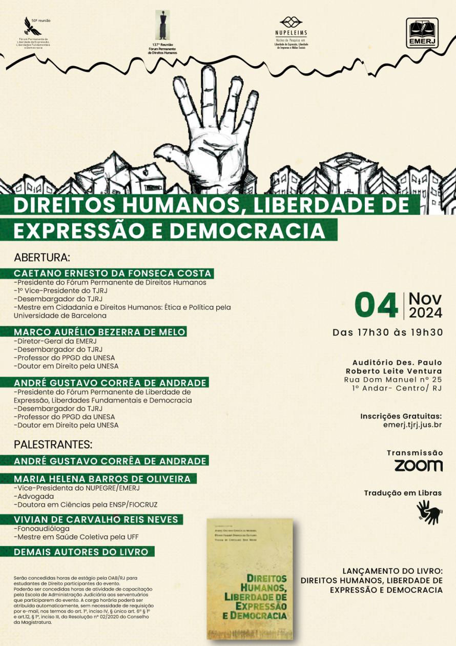 Cartaz do evento: DIREITOS HUMANOS, LIBERDADE DE EXPRESSÃO E DEMOCRACIA