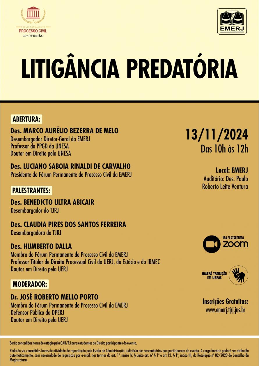 Cartaz do evento: LITIGÂNCIA PREDATÓRIA