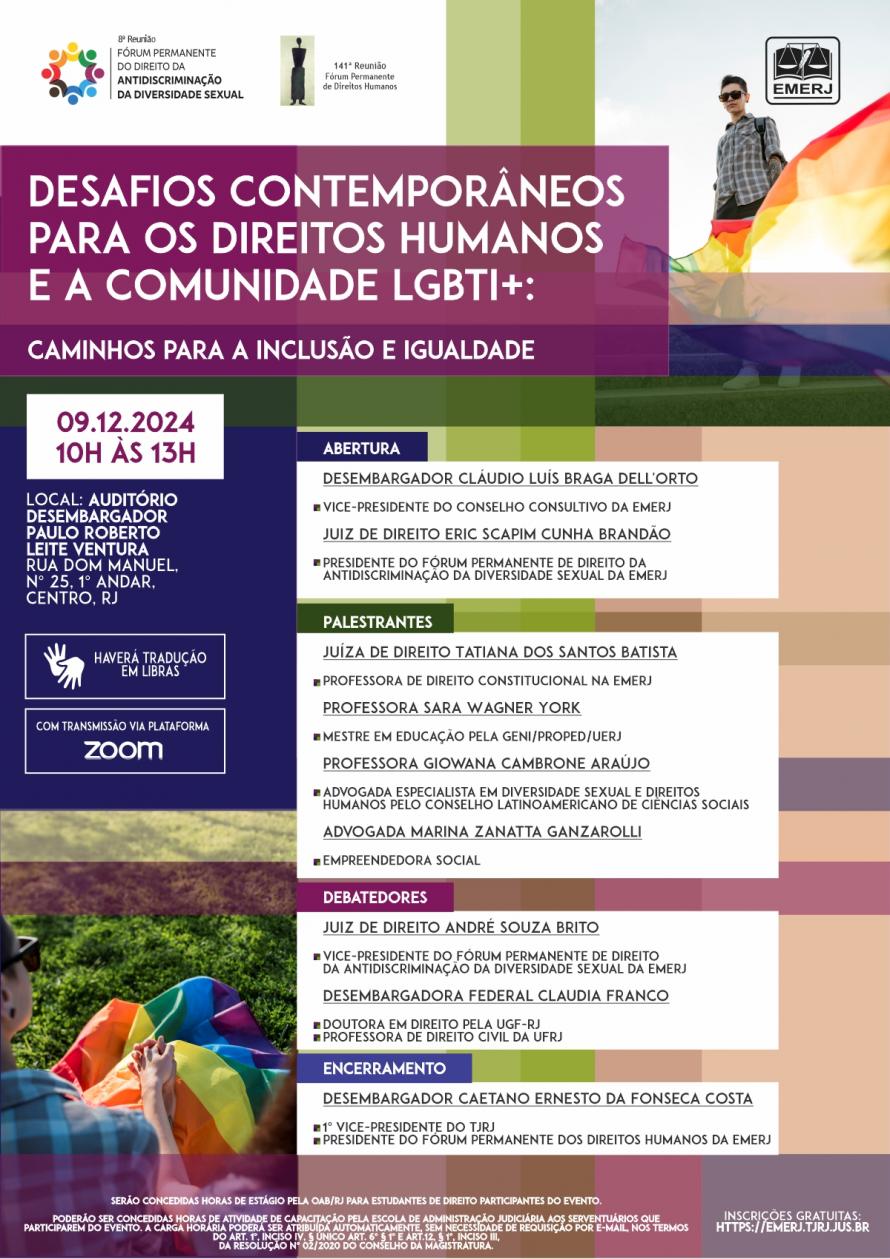 Cartaz do evento: Desafios Contemporâneos para os Direitos Humanos e a Comunidade LGBTI+: Caminhos para a Inclusão e Igualdade