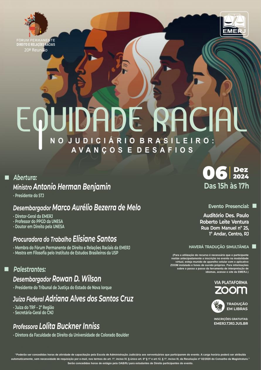 Cartaz do evento: EQUIDADE RACIAL NO JUDICIÁRIO BRASILEIRO: AVANÇOS E DESAFIOS