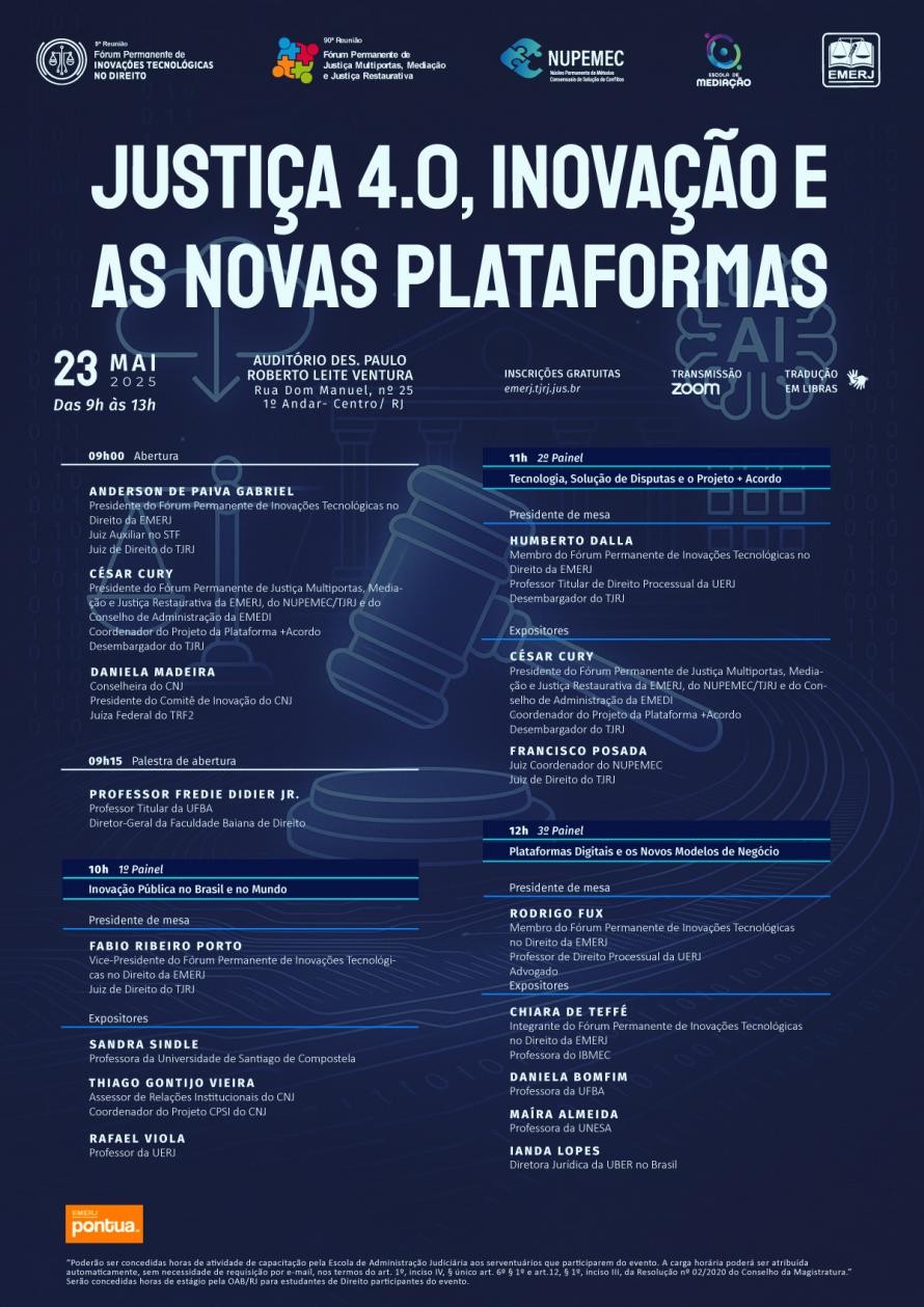 Cartaz do evento: JUSTIÇA 4.0, INOVAÇÃO E AS NOVAS PLATAFORMAS