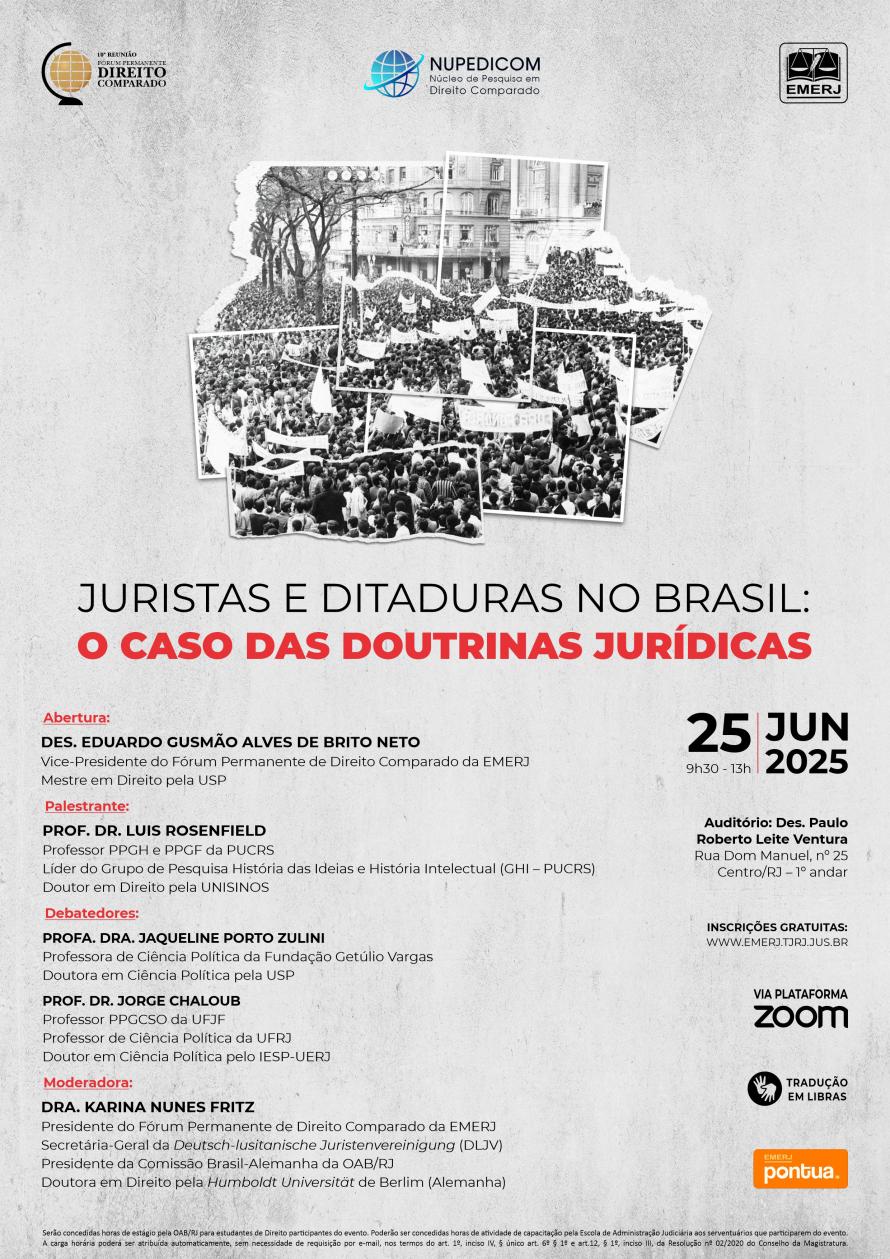 Cartaz do evento: JURISTAS E DITADURAS NO BRASIL: O CASO DAS DOUTRINAS JURIDICAS