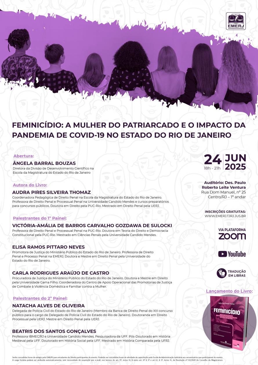 Cartaz do evento: Feminicídio: A mulher do patriarcado e o impacto da pandemia de Covid-19 no estado do Rio de Janeiro.