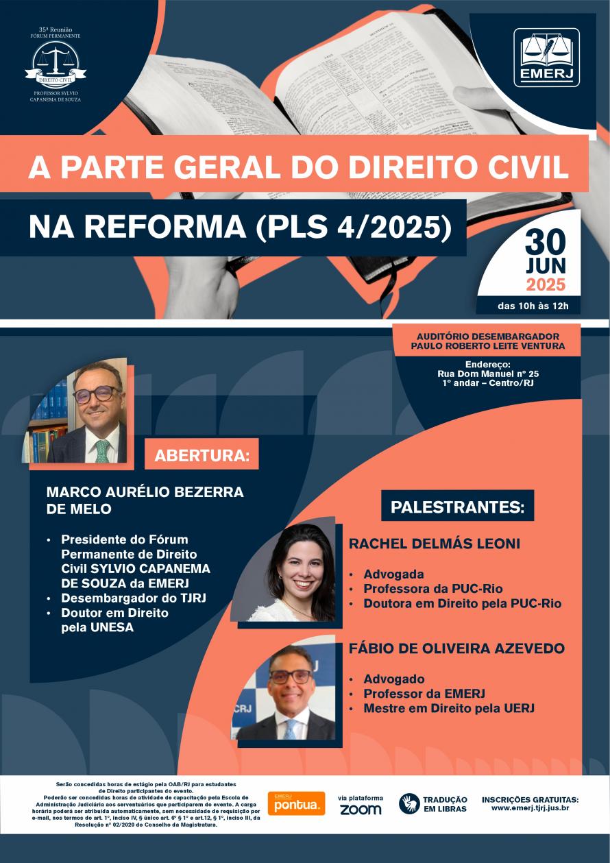 Cartaz do evento: A PARTE GERAL DO DIREITO CIVIL NA REFORMA ( PLS/4/2025)