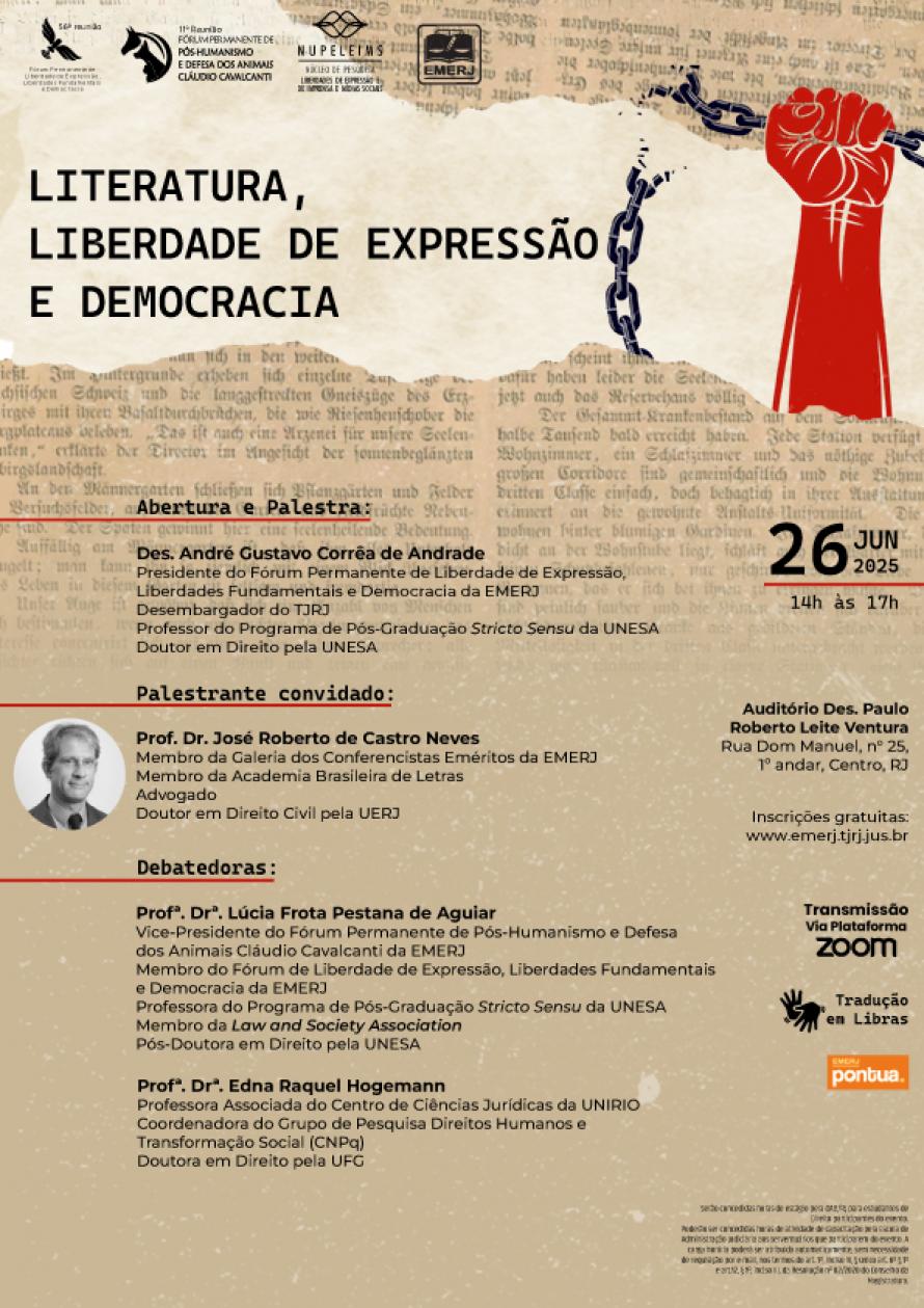 Cartaz do evento: LITERATURA, LIBERDADE DE EXPRESSÃO E DEMOCRACIA