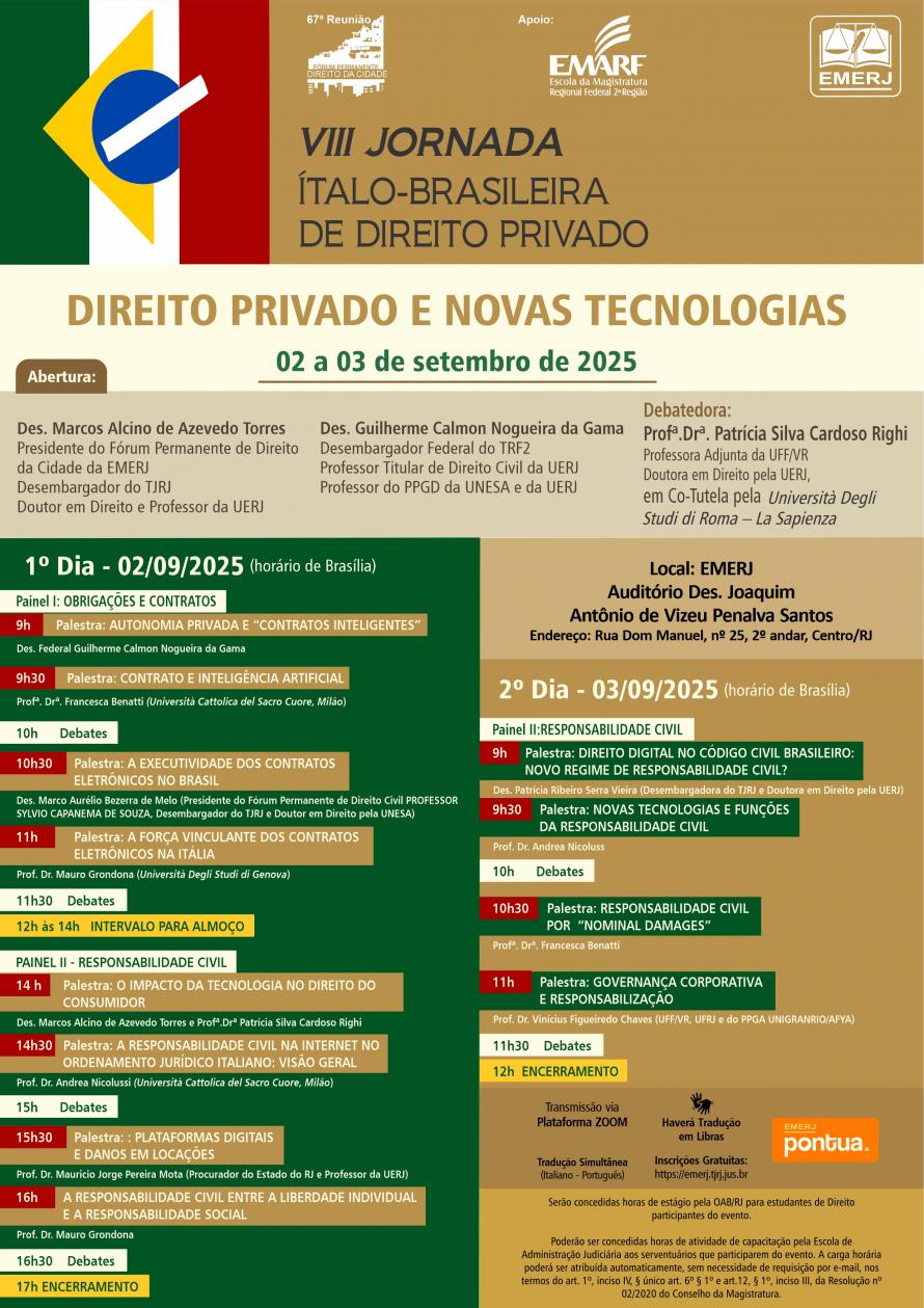 Cartaz do evento: VIII Jornada Ítalo-Brasileira de Direito Privado:  Direito Privado e Novas Tecnologias 