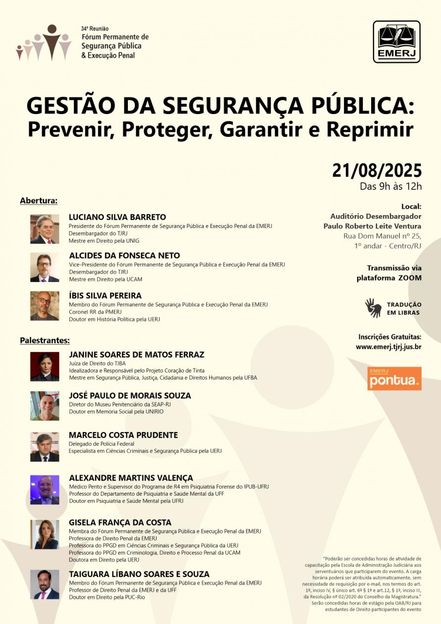 Cartaz do evento: GESTÃO DA SEGURANÇA PÚBLICA: PREVENIR, PROTEGER, GARANTIR E REPRIMIR